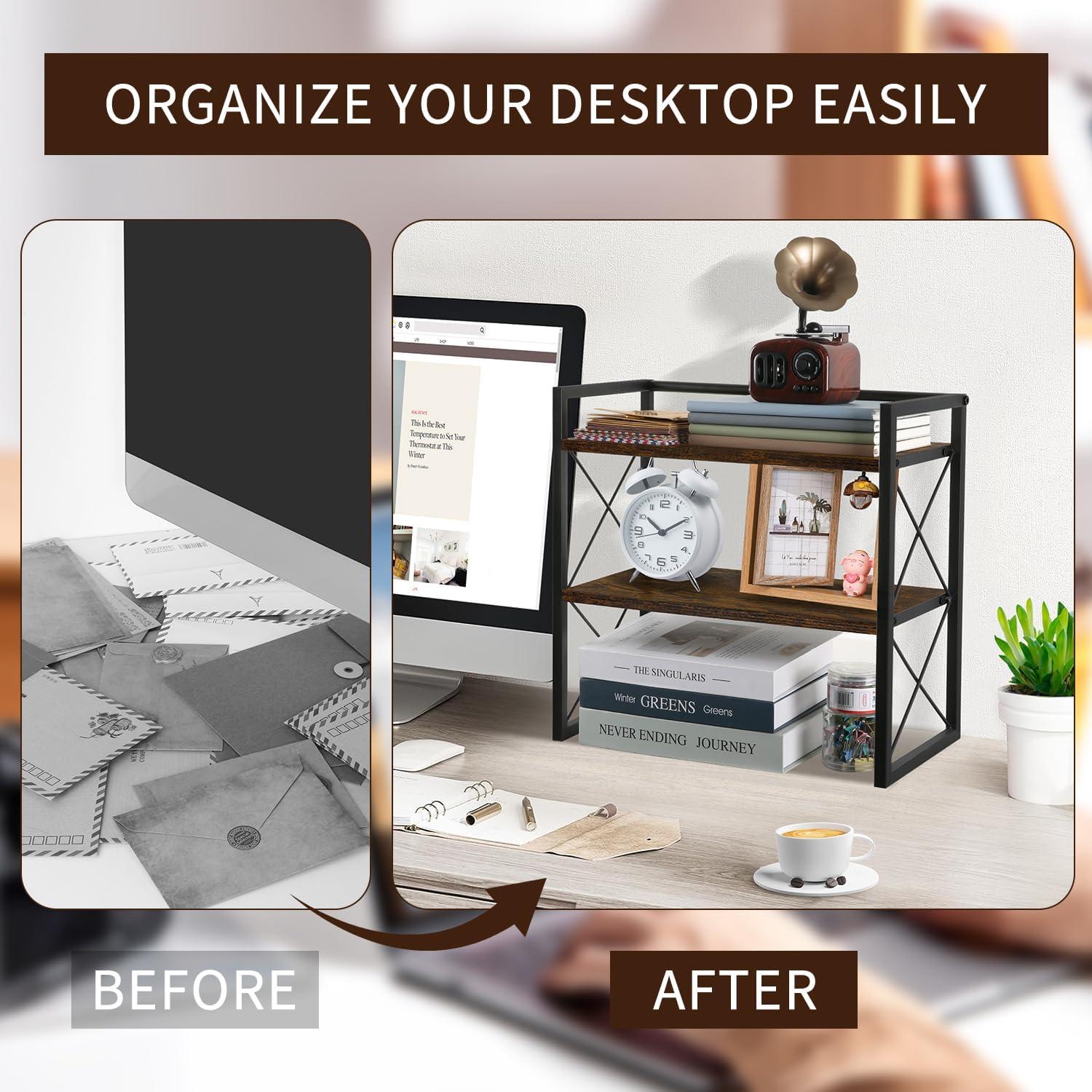 Organizador de Estante de Escritorio YINMIT 2 Niveles Madera