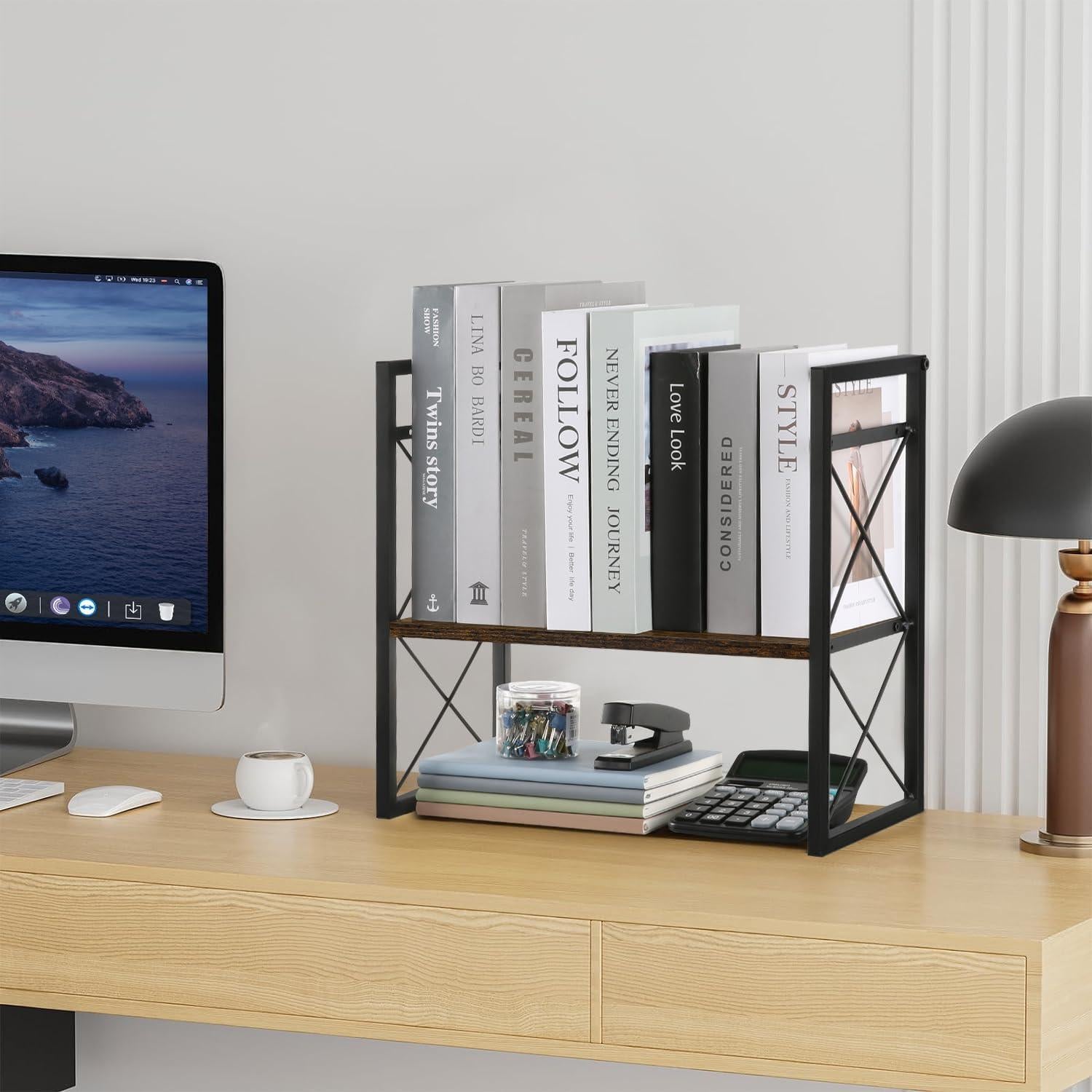 Organizador de Estante de Escritorio YINMIT 2 Niveles Madera