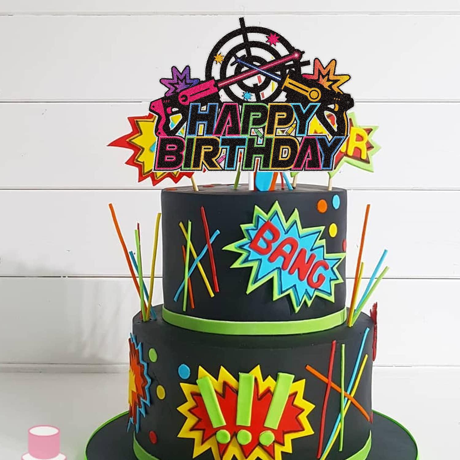 Topper de pastel Laser Tag LINGBOOM 21x17 cm decoración