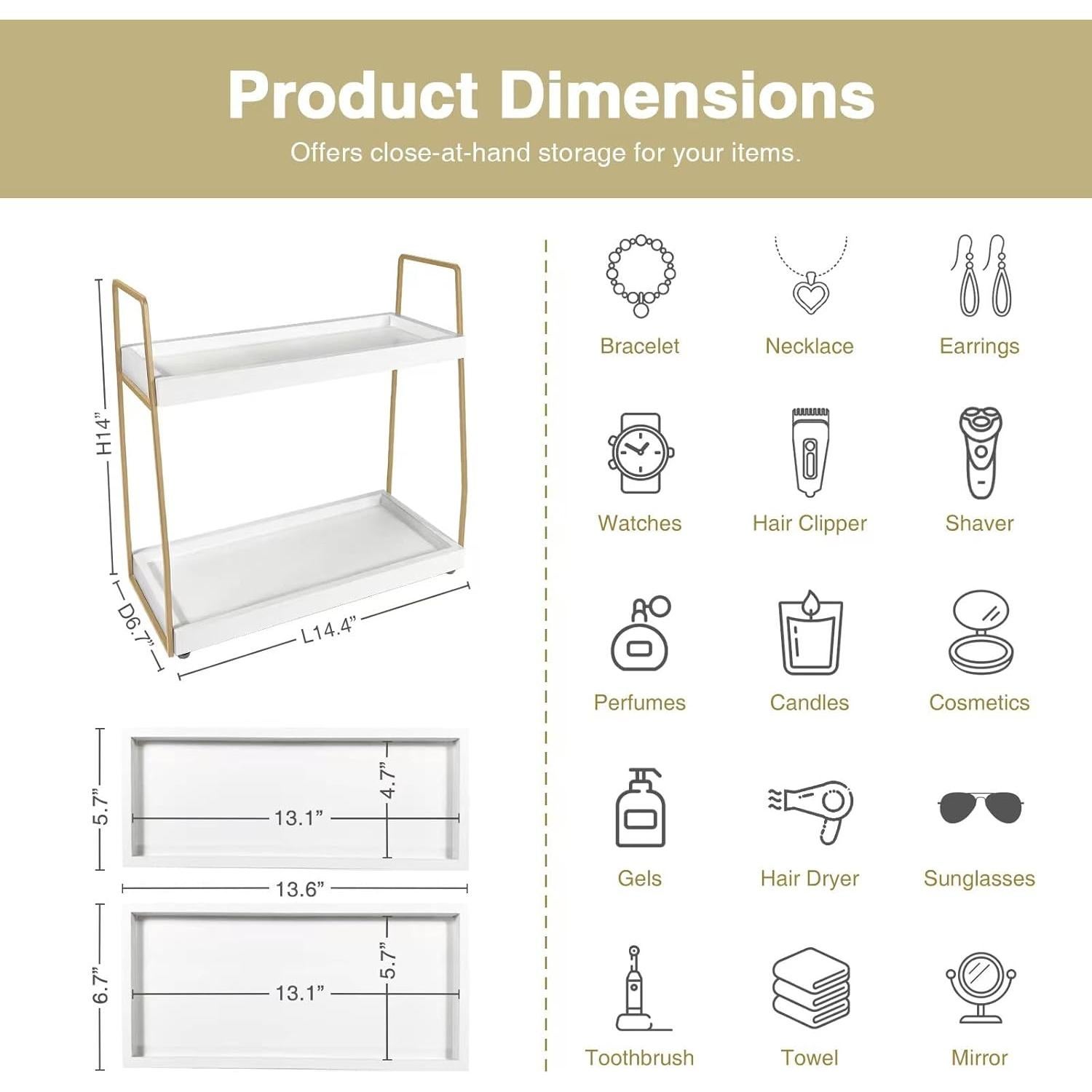 Organizador de Baño Forbena 2 Niveles Blanco y Dorado