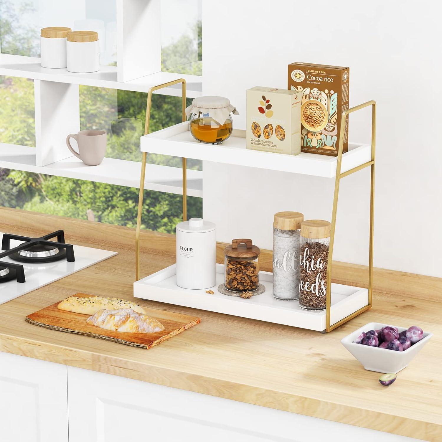 Organizador de Baño Forbena 2 Niveles Blanco y Dorado