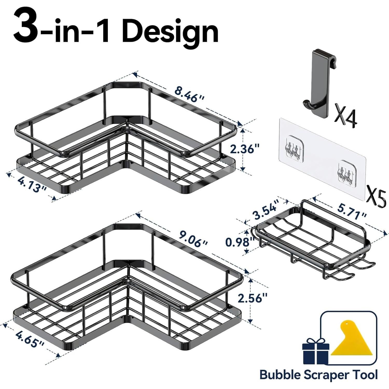 Organizador de Ducha Esquinero YASONIC 3 Estantes Negro
