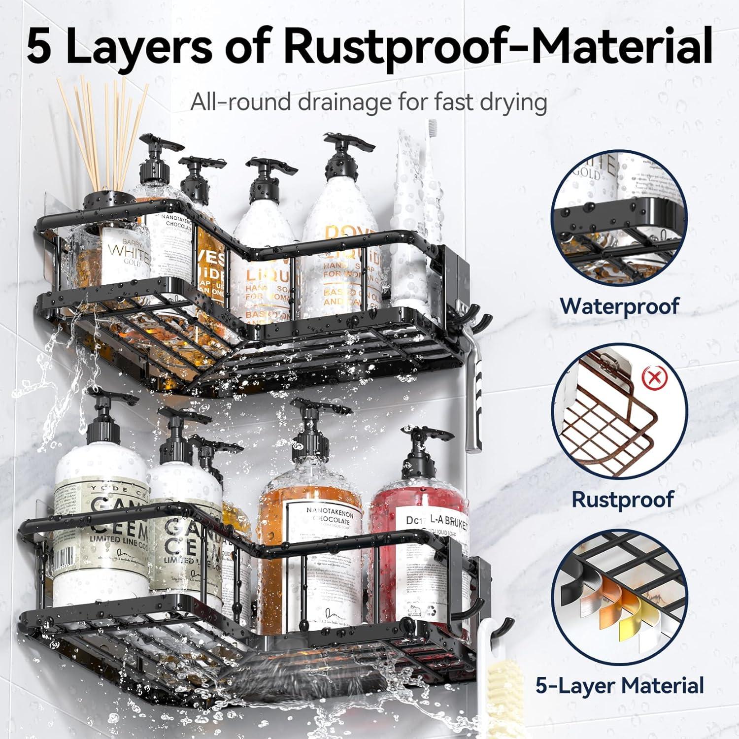 Organizador de Ducha Esquinero YASONIC 3 Estantes Negro