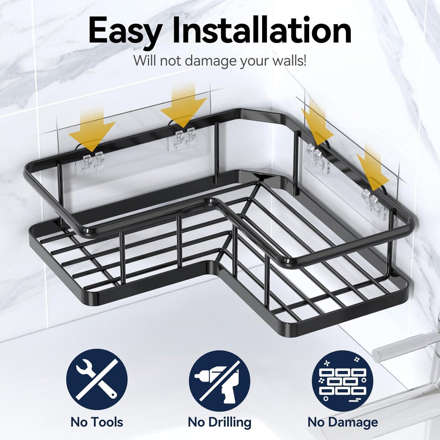 Organizador de Ducha Esquinero YASONIC 3 Estantes Negro