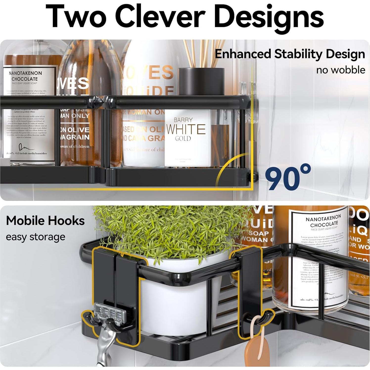 Organizador de Ducha Esquinero YASONIC 3 Estantes Negro