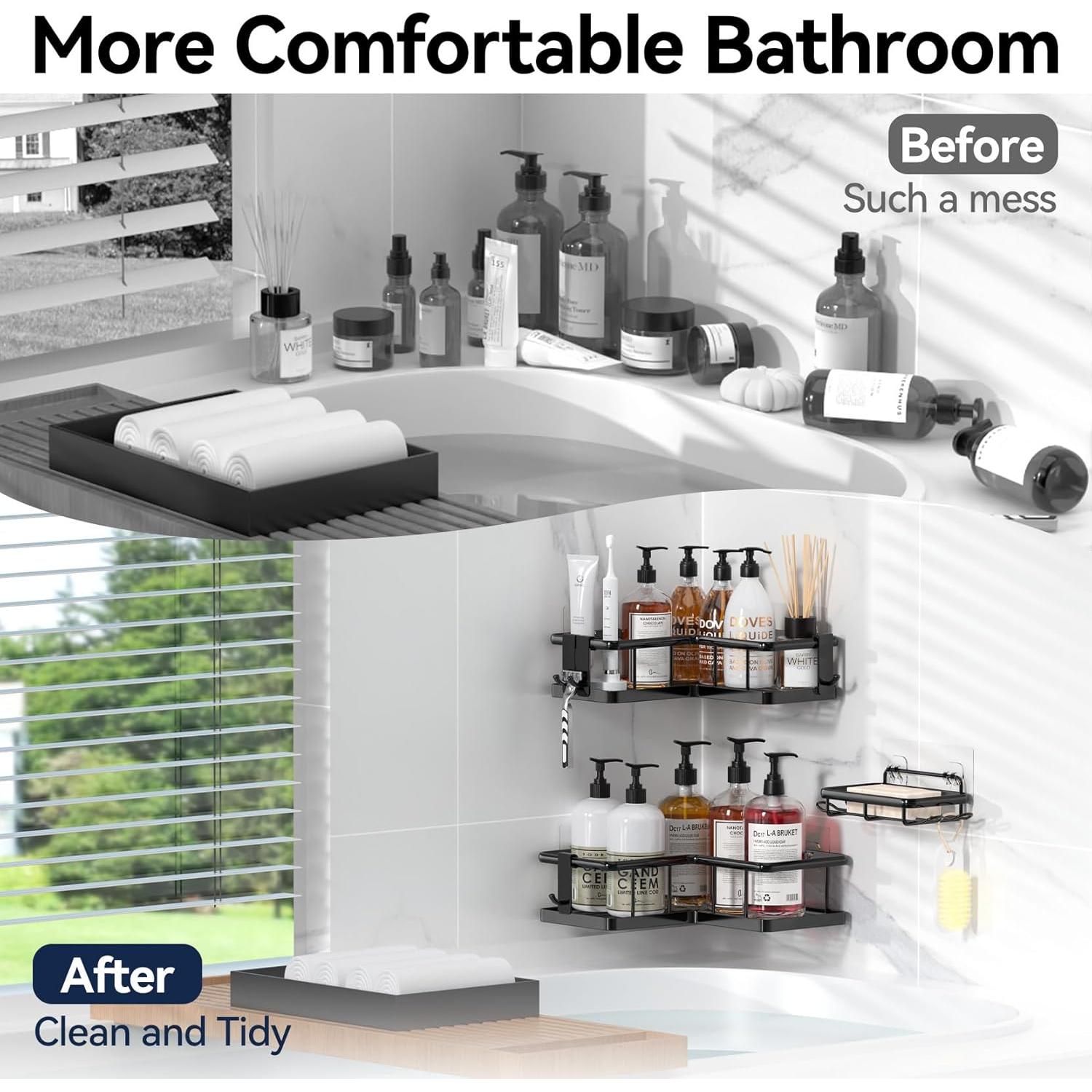 Organizador de Ducha Esquinero YASONIC 3 Estantes Negro