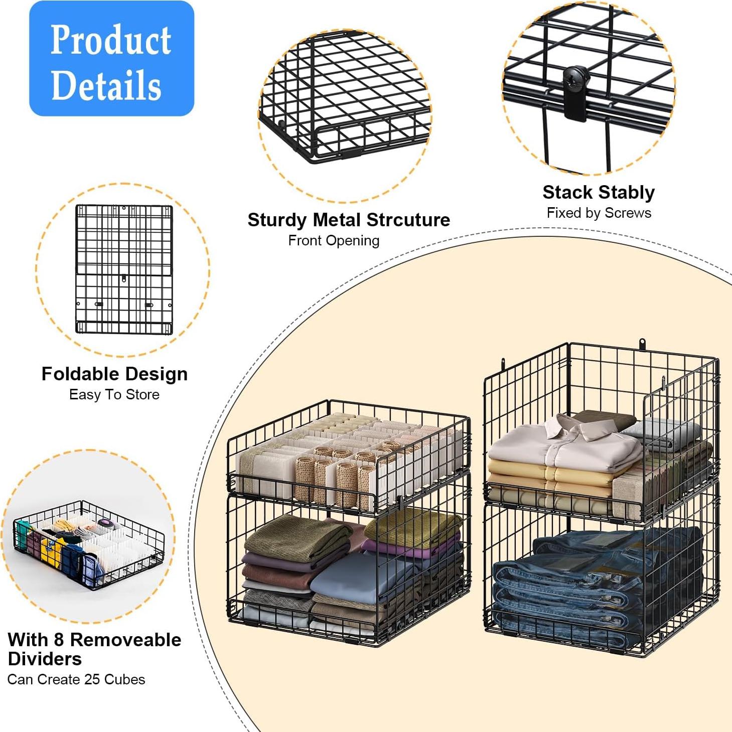 Organizador de Closet Cidaziya 4 Niveles Plegable Negro