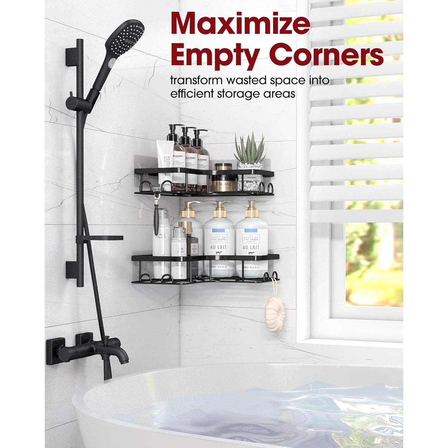 Caddy de Ducha Esquinero Sakugi 2 Piezas Acero Inoxidable Negro