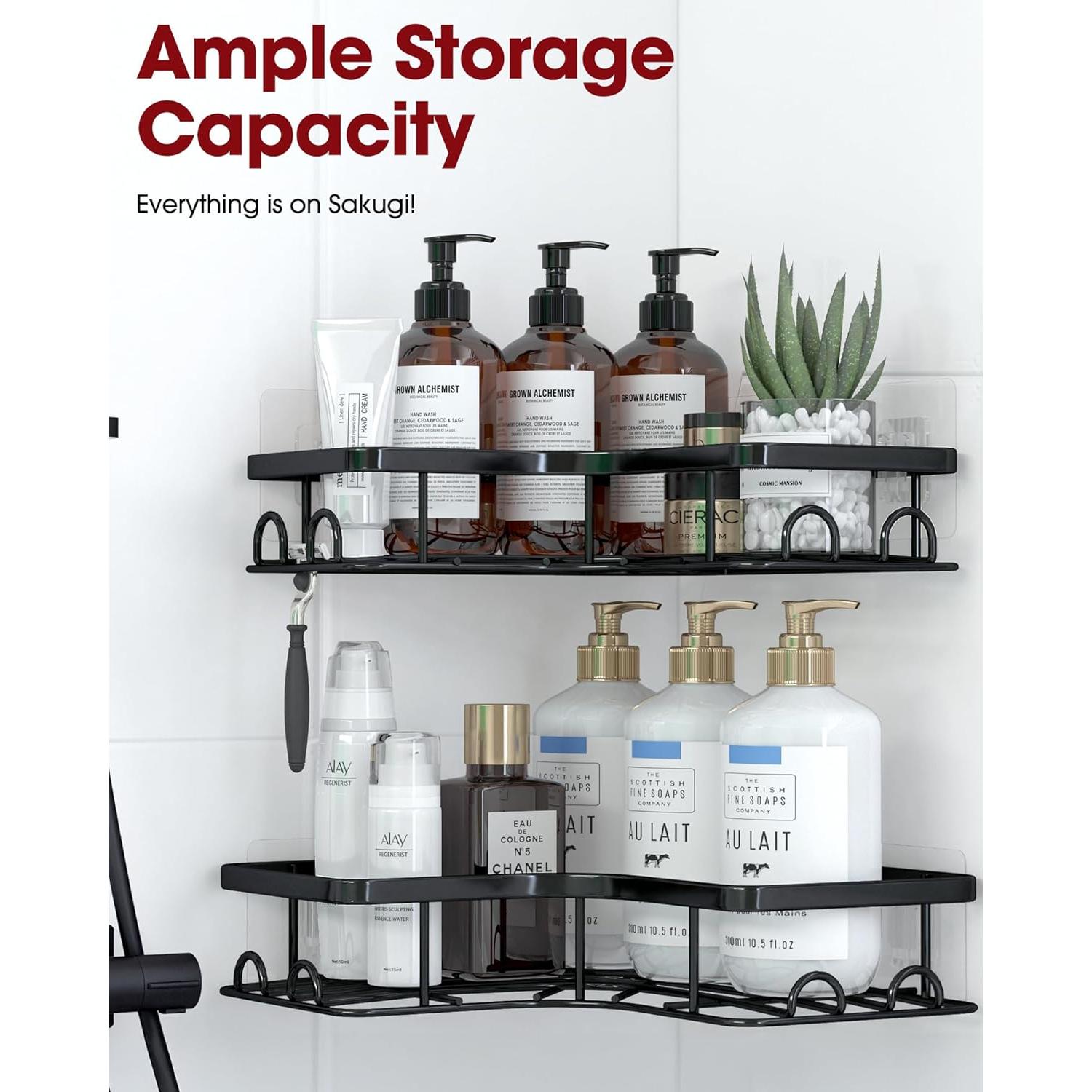 Caddy de Ducha Esquinero Sakugi 2 Piezas Acero Inoxidable Negro