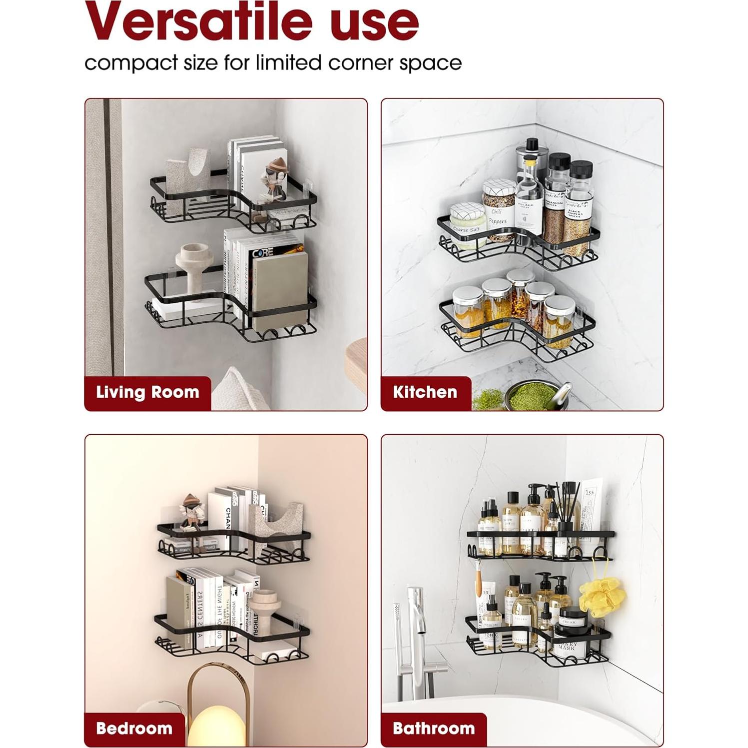 Caddy de Ducha Esquinero Sakugi 2 Piezas Acero Inoxidable Negro