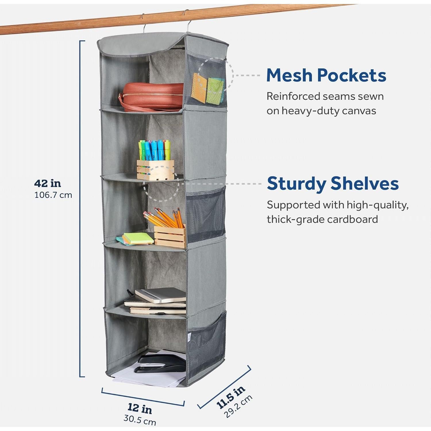 Organizador de Closet Colgante ZOBER 5 Estantes Gris