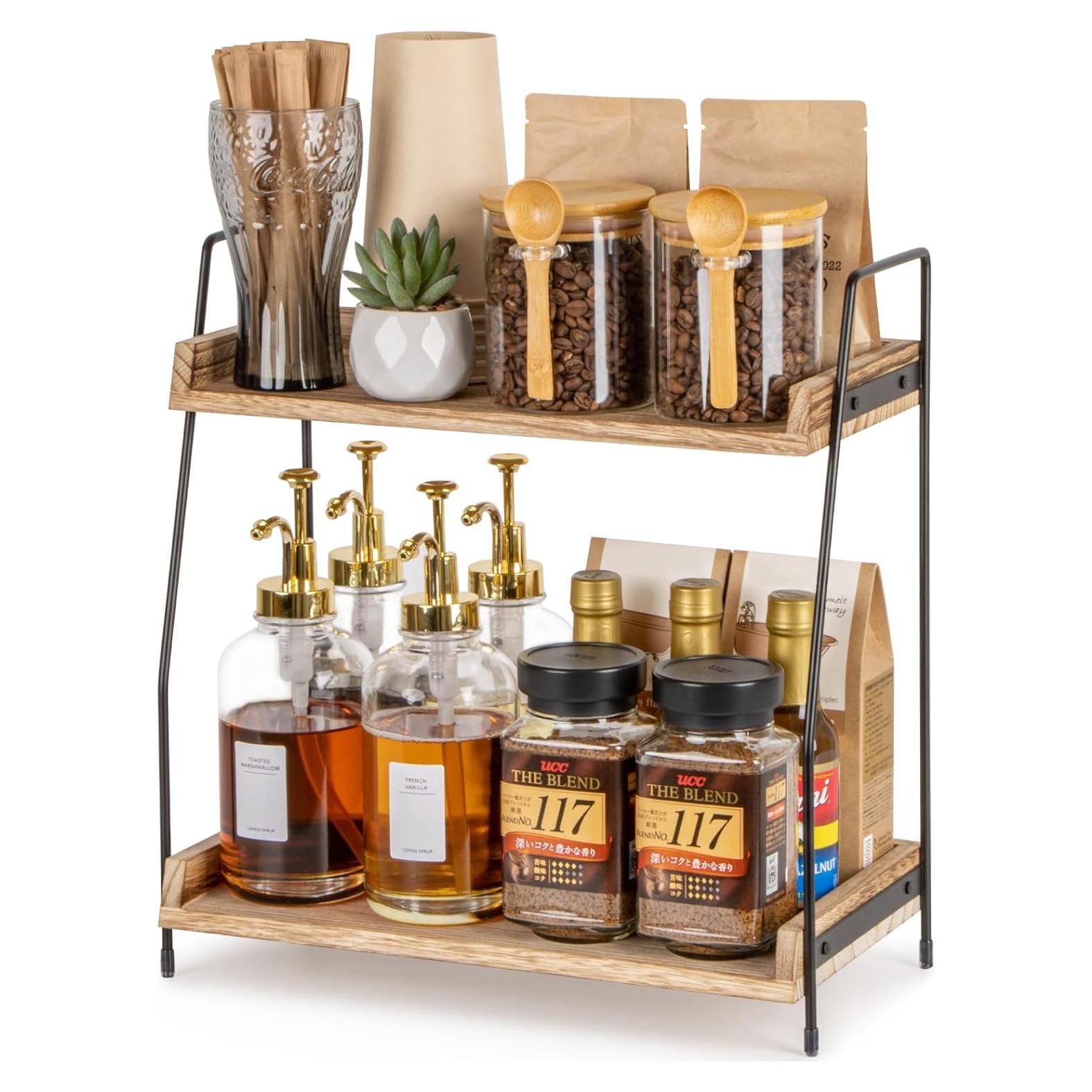 Organizador de Café ANBOXIT de Madera 2 Niveles Marrón