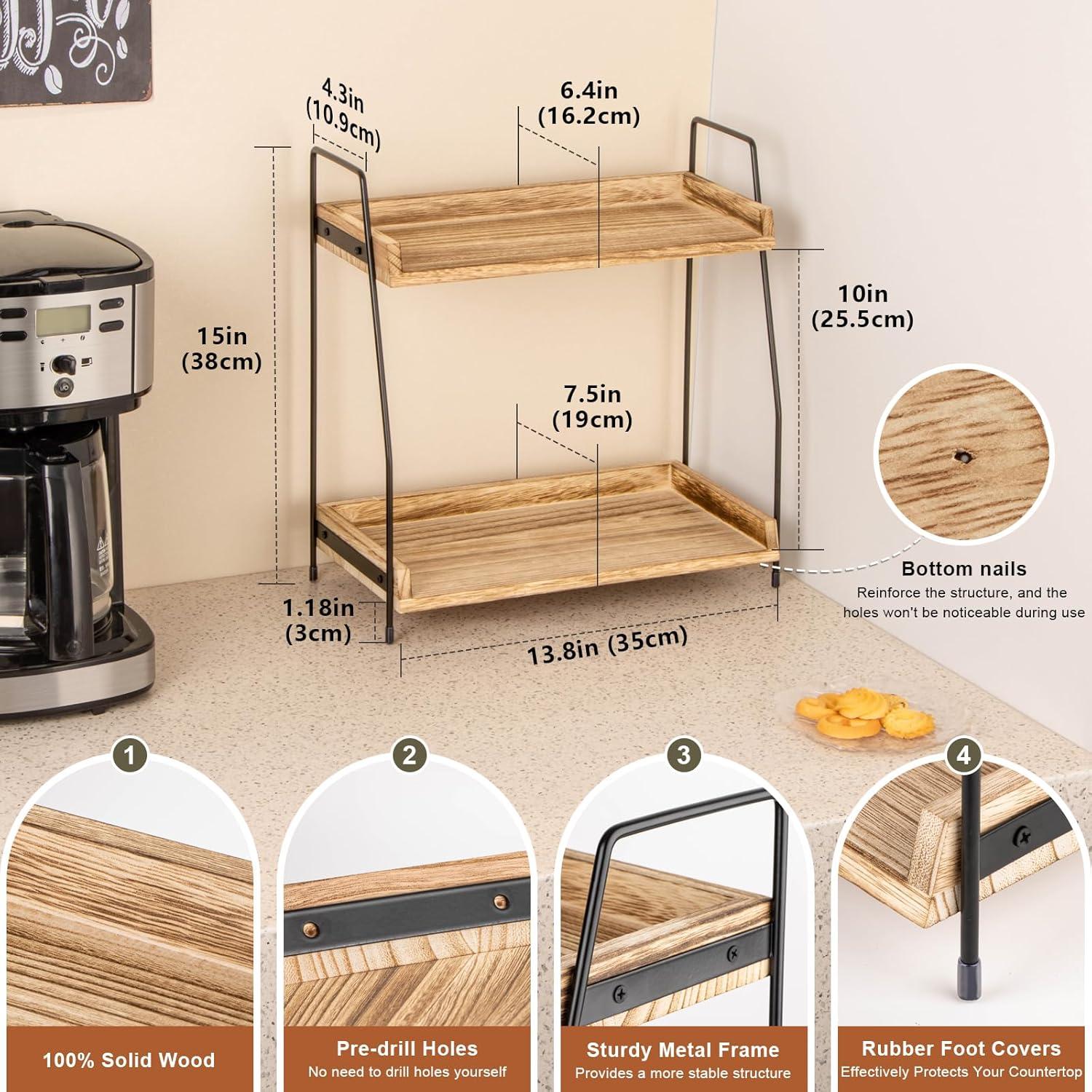 Organizador de Café ANBOXIT de Madera 2 Niveles Marrón