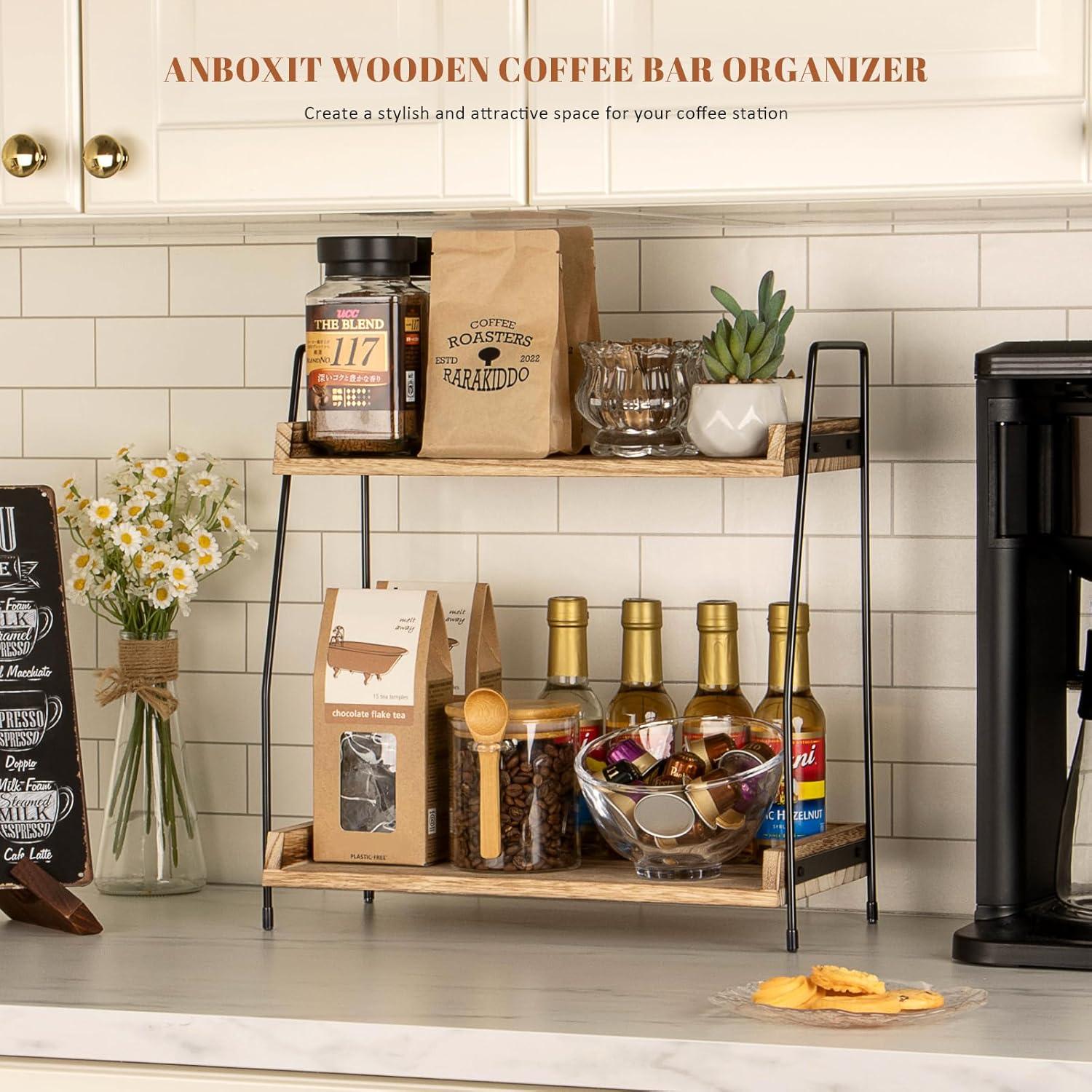 Organizador de Café ANBOXIT de Madera 2 Niveles Marrón