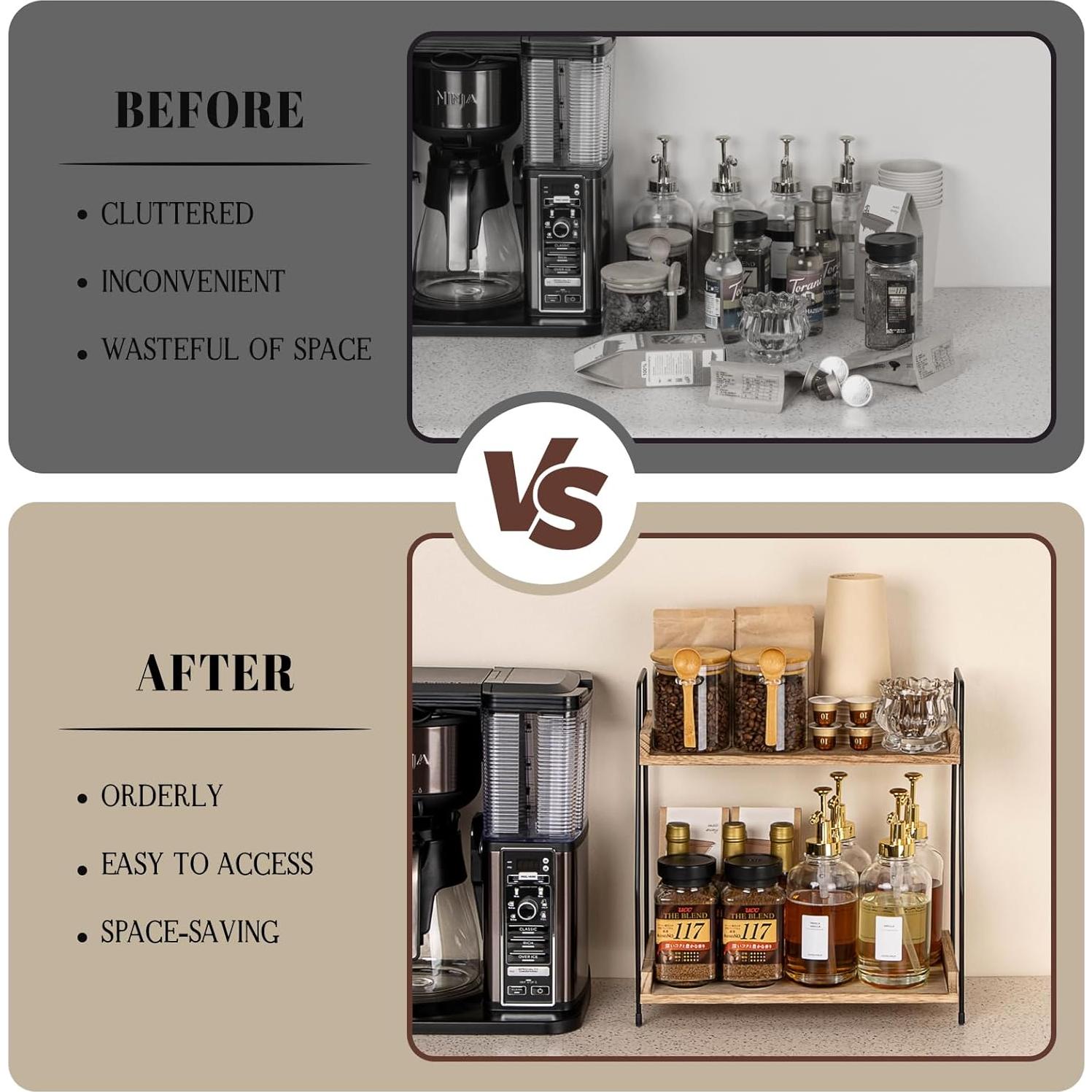 Organizador de Café ANBOXIT de Madera 2 Niveles Marrón