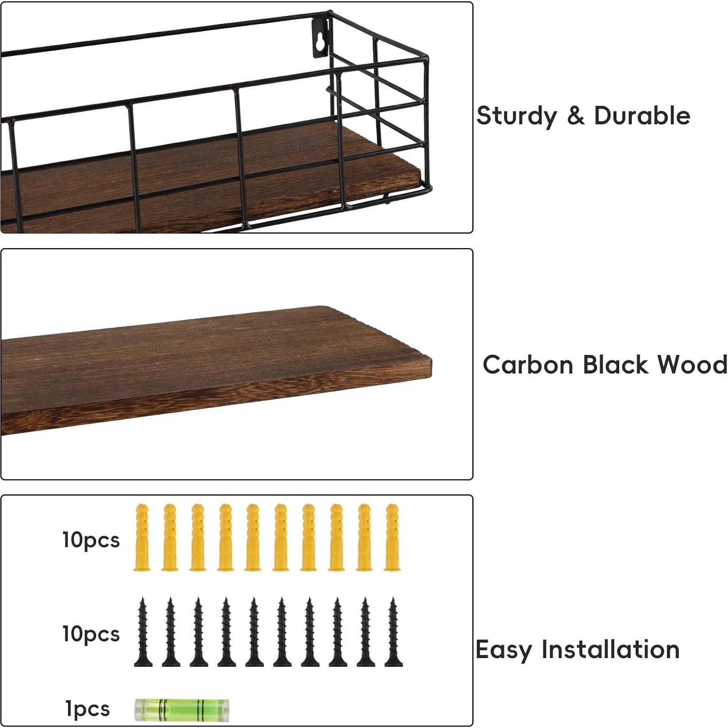 Estantes Flotantes Fixwal 4 Piezas Paulownia Negro