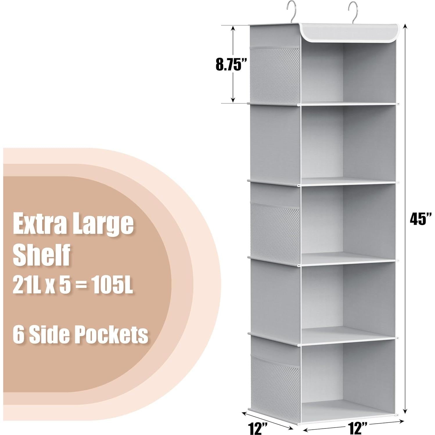Organizador de Closet Colgante Simple Houseware 5 Estantes Gris