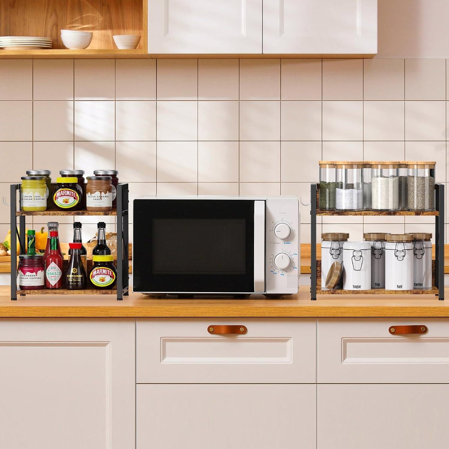 Organizador de Estante de Cocina RUILALIFE 2 Niveles Madera