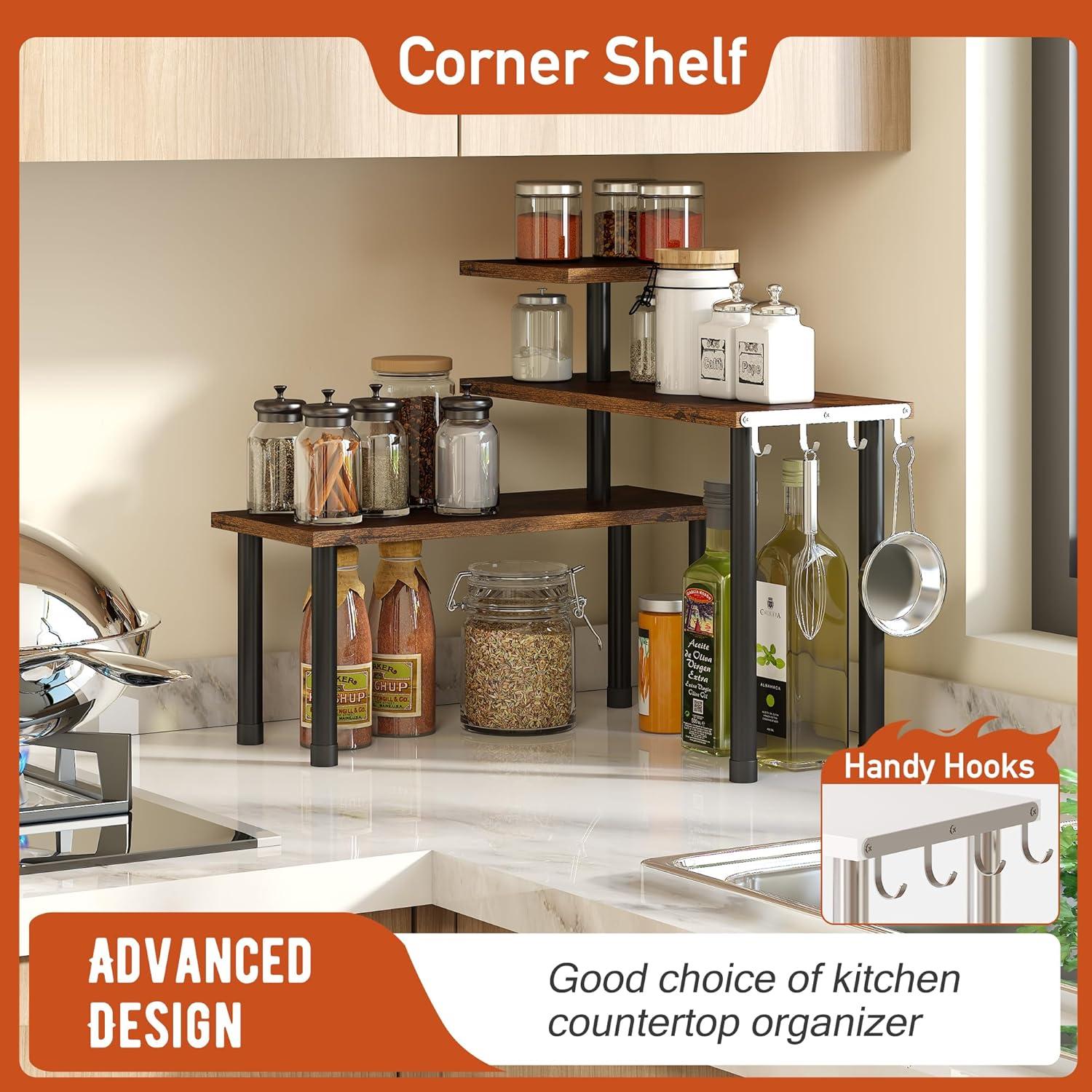 Estante de Esquina 3 Niveles GHWIE Bambú Marrón Rústico