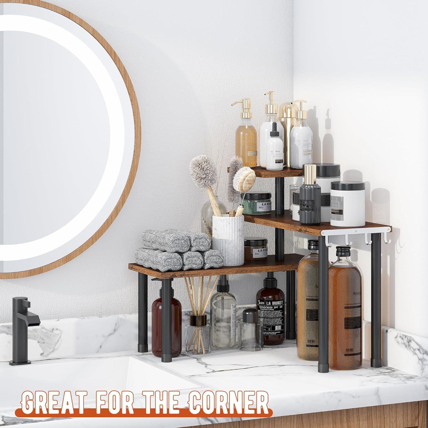 Estante de Esquina 3 Niveles GHWIE Bambú Marrón Rústico