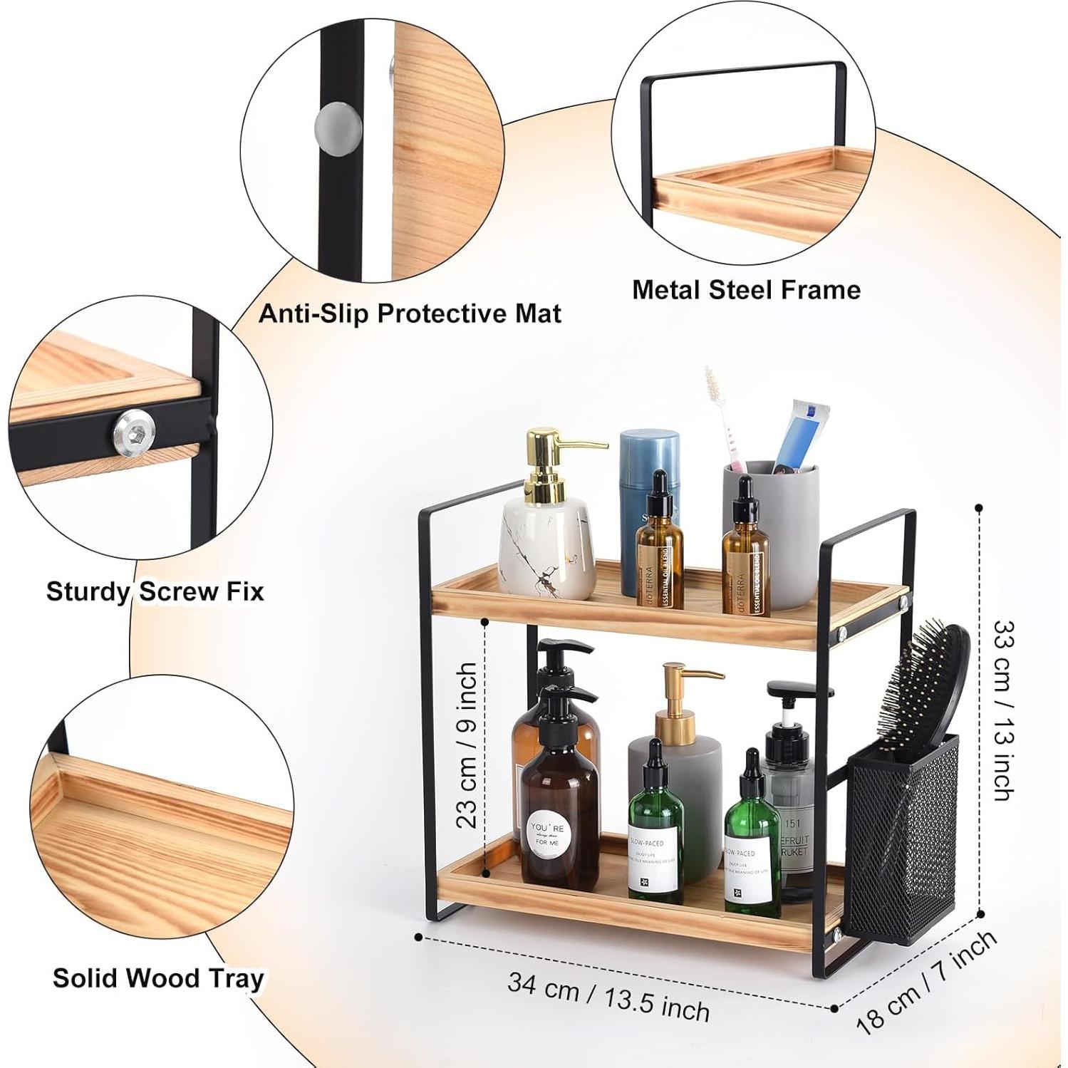 Organizador de Encimera de Baño LEMIKKLE Madera Natural