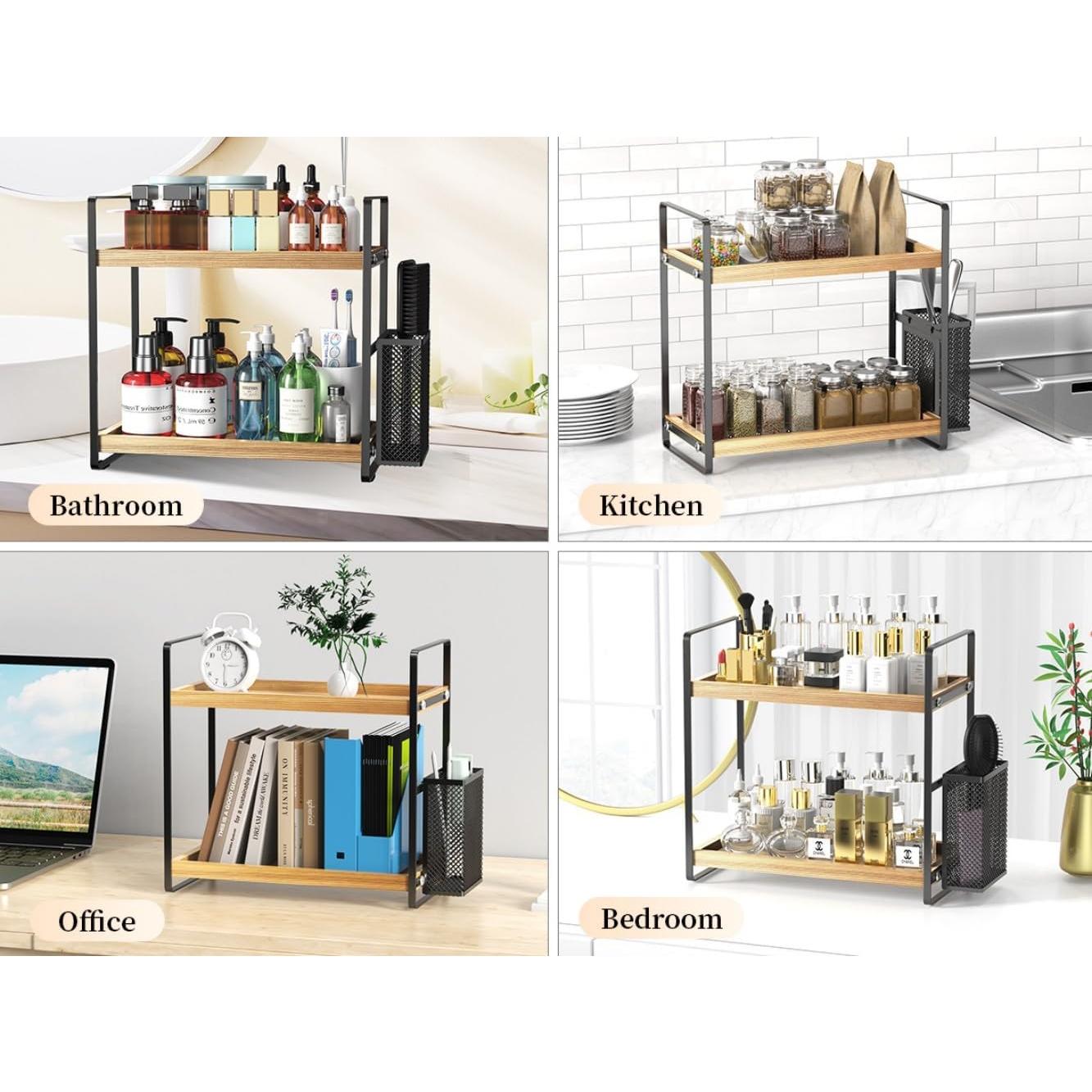 Organizador de Encimera de Baño LEMIKKLE Madera Natural