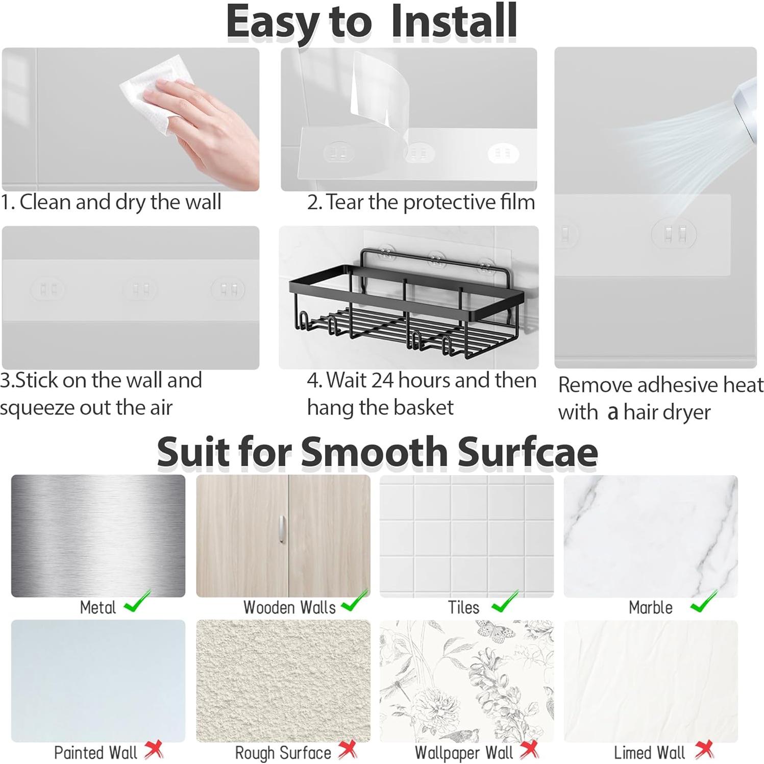 5 Estantes Organizador de Ducha Liuoud Acero Inoxidable Negro