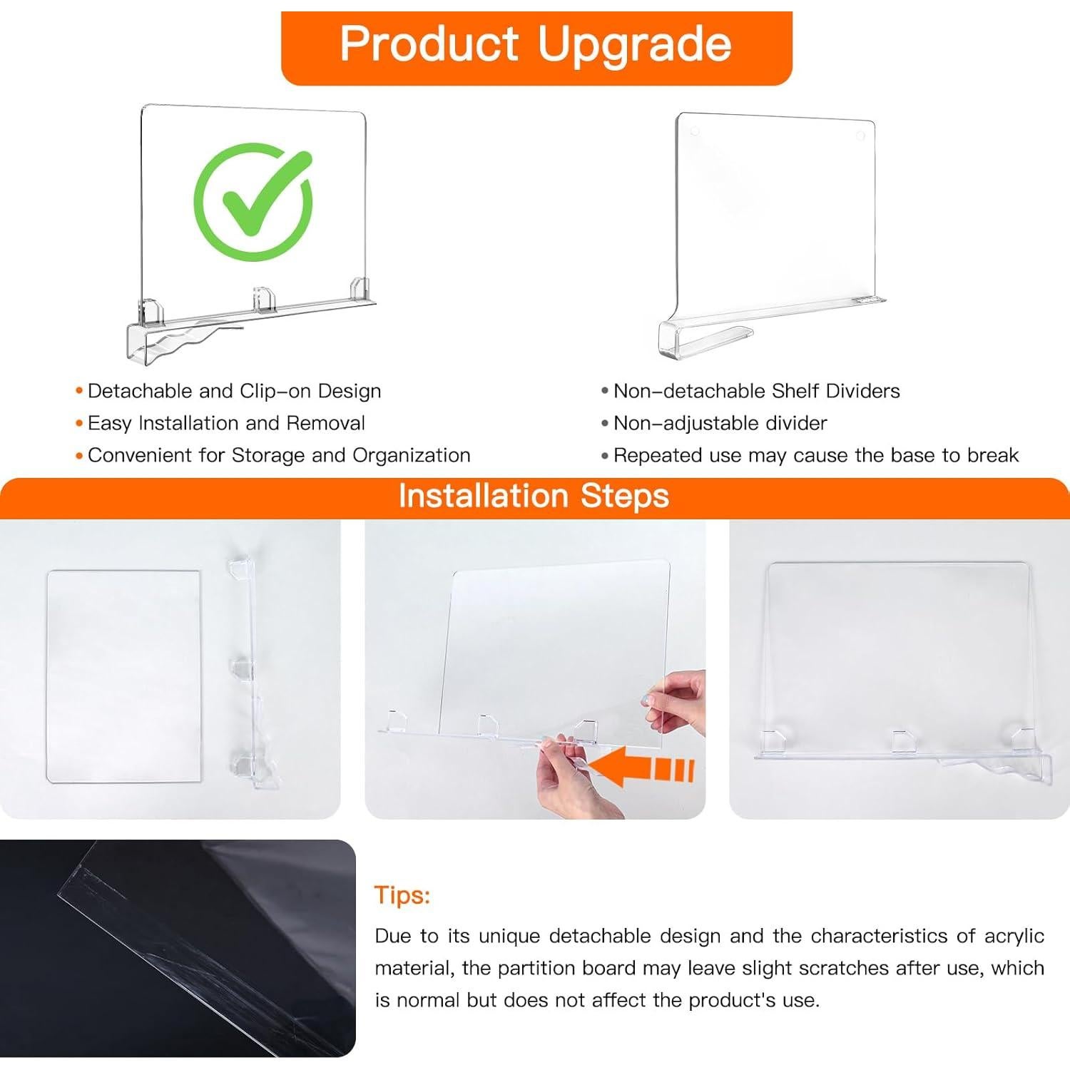 Divisores de Estante Acrílico Fixwal 8 PCS 30x20 cm