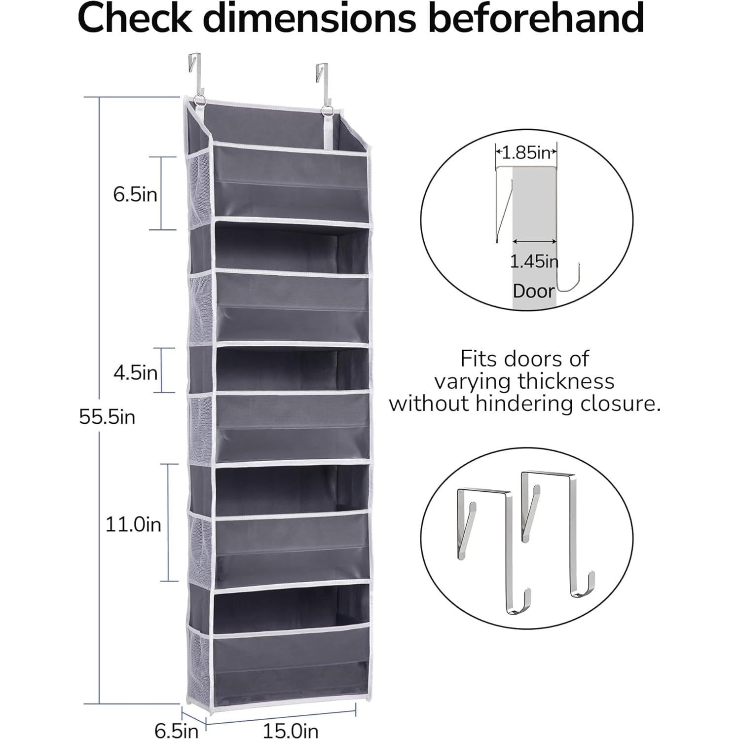 Organizador de Puerta ULG 5 Bolsillos Grandes Gris 20 kg