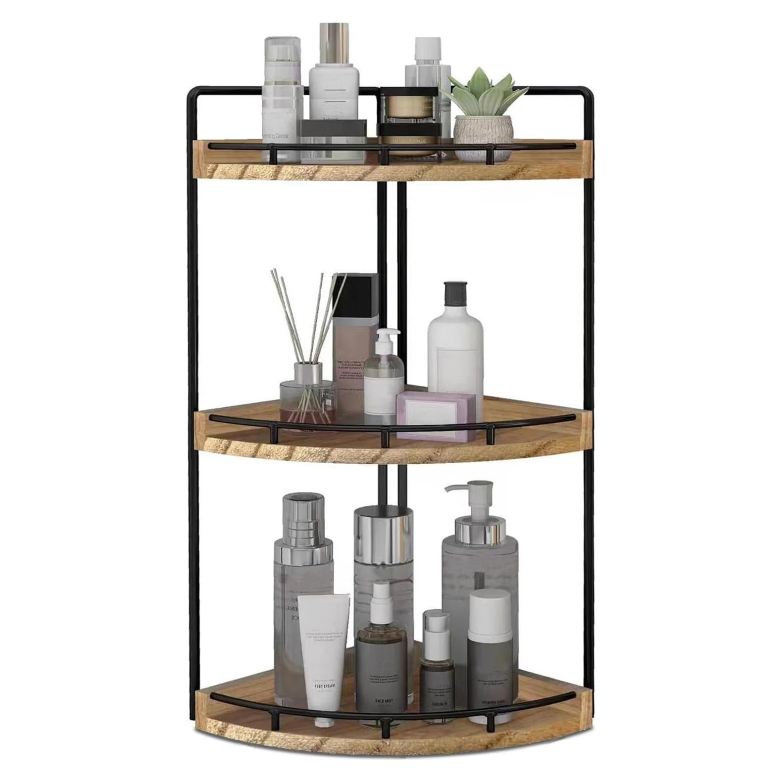 Organizador de Baño Esquinero Dorhors 3 Niveles Madera Rústica