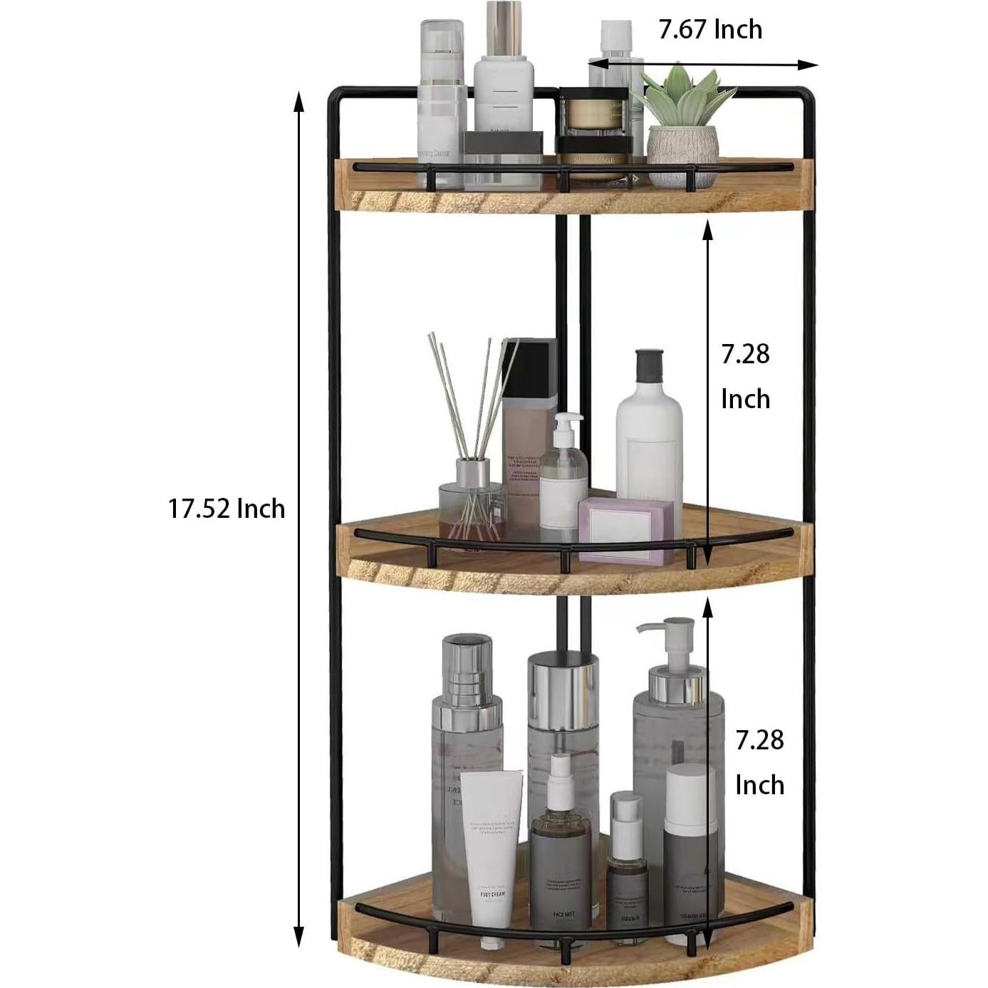 Organizador de Baño Esquinero Dorhors 3 Niveles Madera Rústica