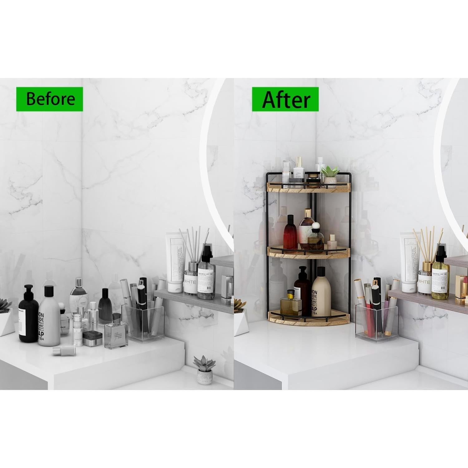 Organizador de Baño Esquinero Dorhors 3 Niveles Madera Rústica