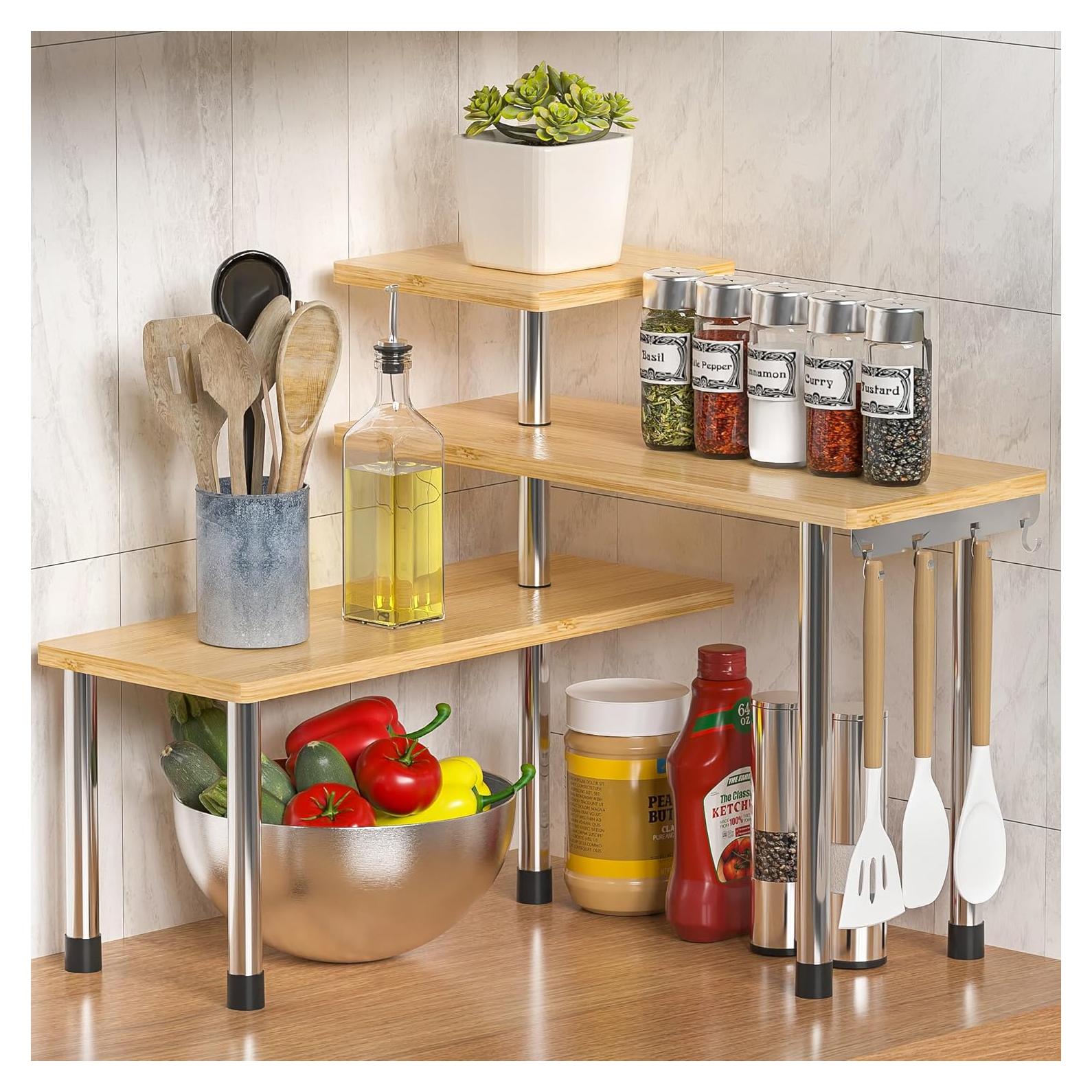 Estante Organizador de Encimera ZHWS 3 Niveles Bambú