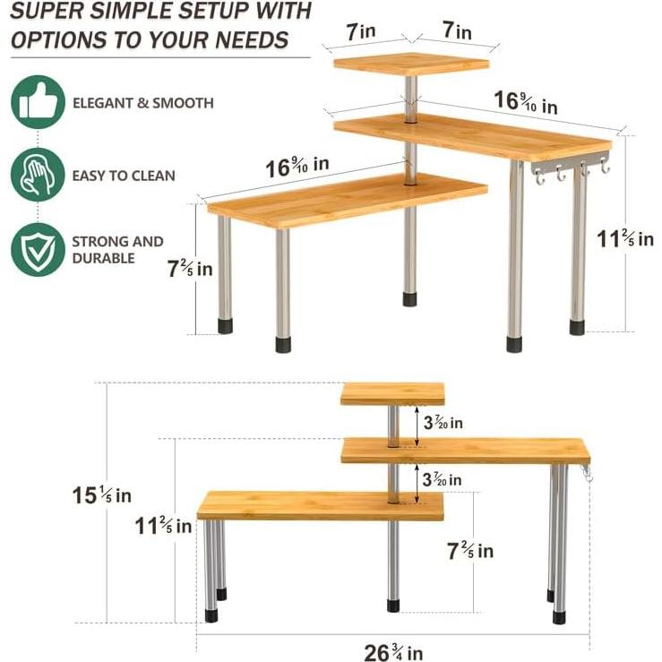 Estante Organizador de Encimera ZHWS 3 Niveles Bambú