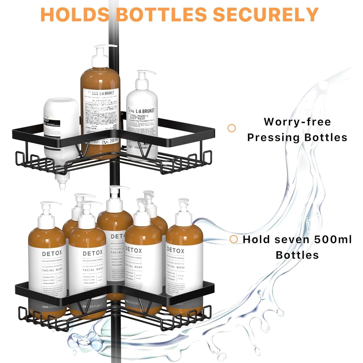 Organizador de Ducha de Esquina KEGII Negro Ajustable 63,5-290,9 cm