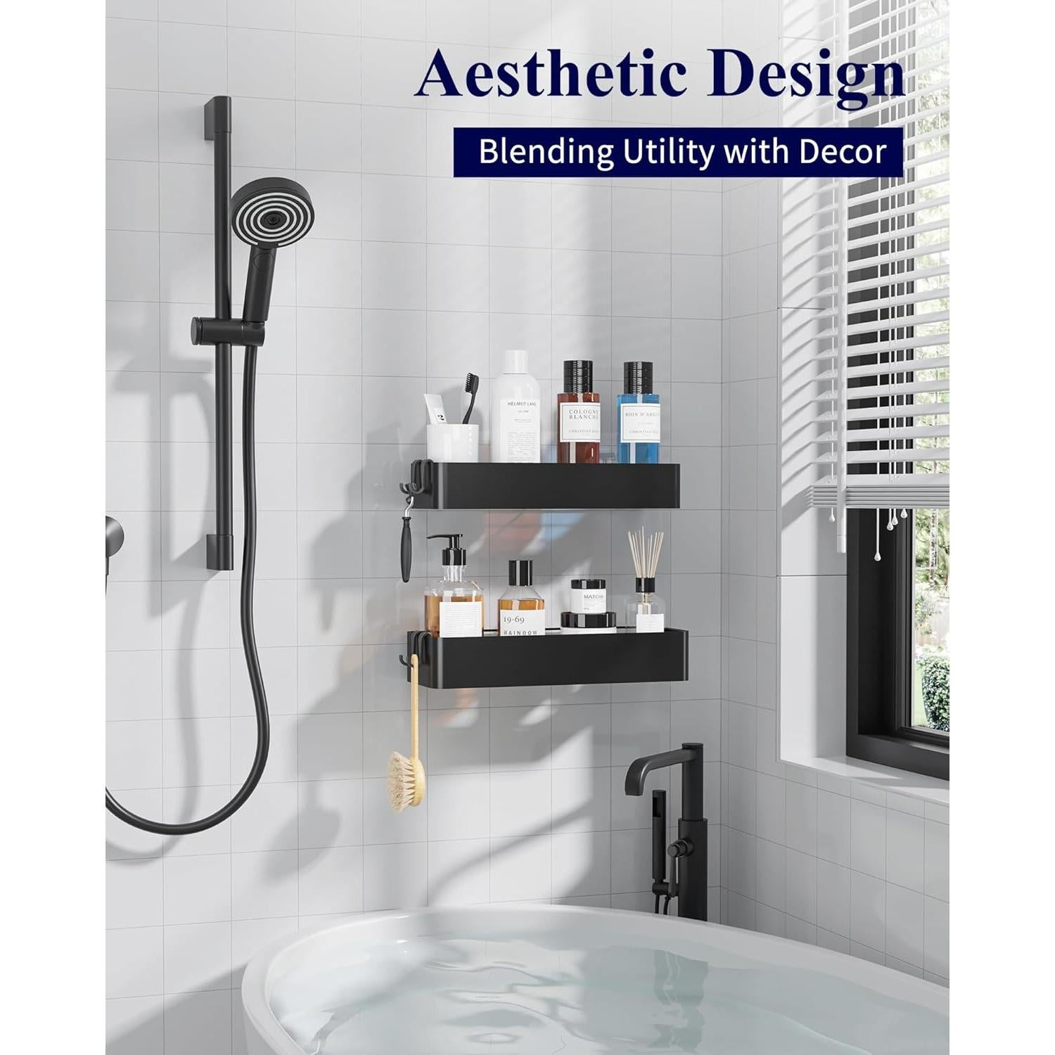 Kitsure Caddy de Ducha Extra Grande - 2 Estantes Inoxidable Negro