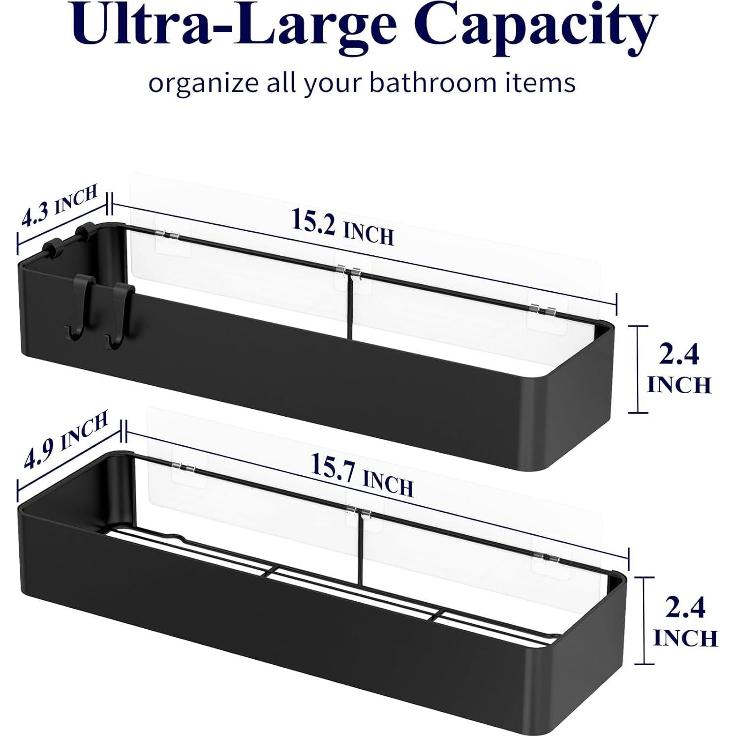 Kitsure Caddy de Ducha Extra Grande - 2 Estantes Inoxidable Negro