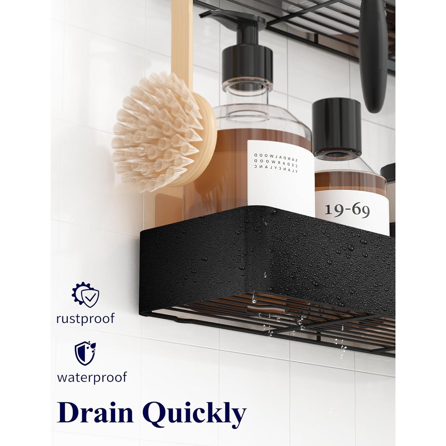 Kitsure Caddy de Ducha Extra Grande - 2 Estantes Inoxidable Negro