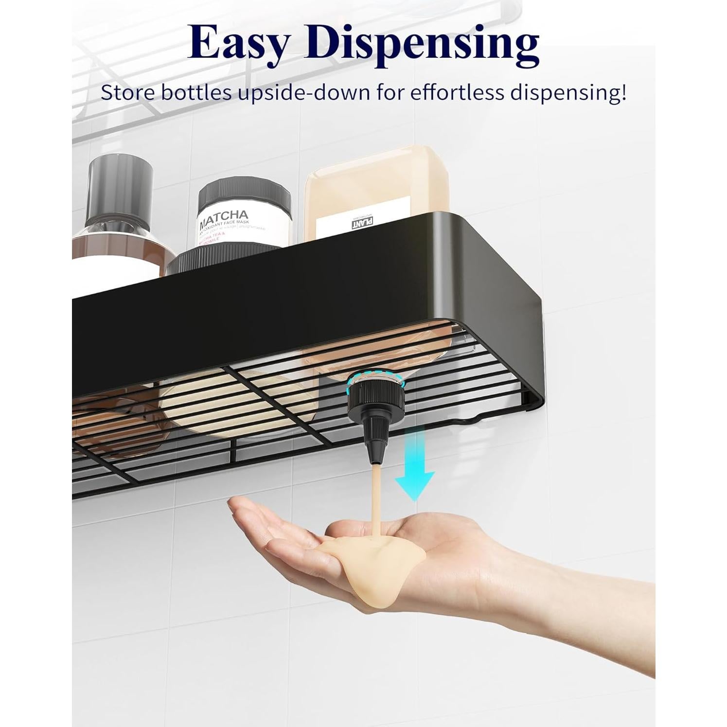 Kitsure Caddy de Ducha Extra Grande - 2 Estantes Inoxidable Negro