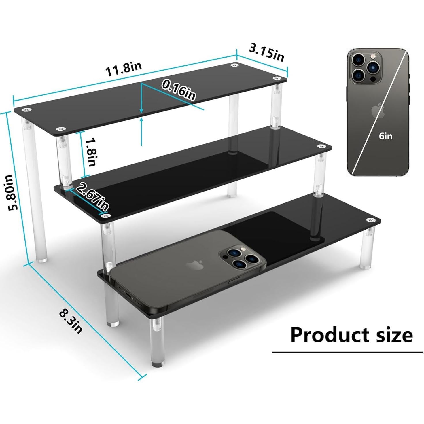 Soporte Acrílico Negro 3 Niveles AZEAM para Cosméticos