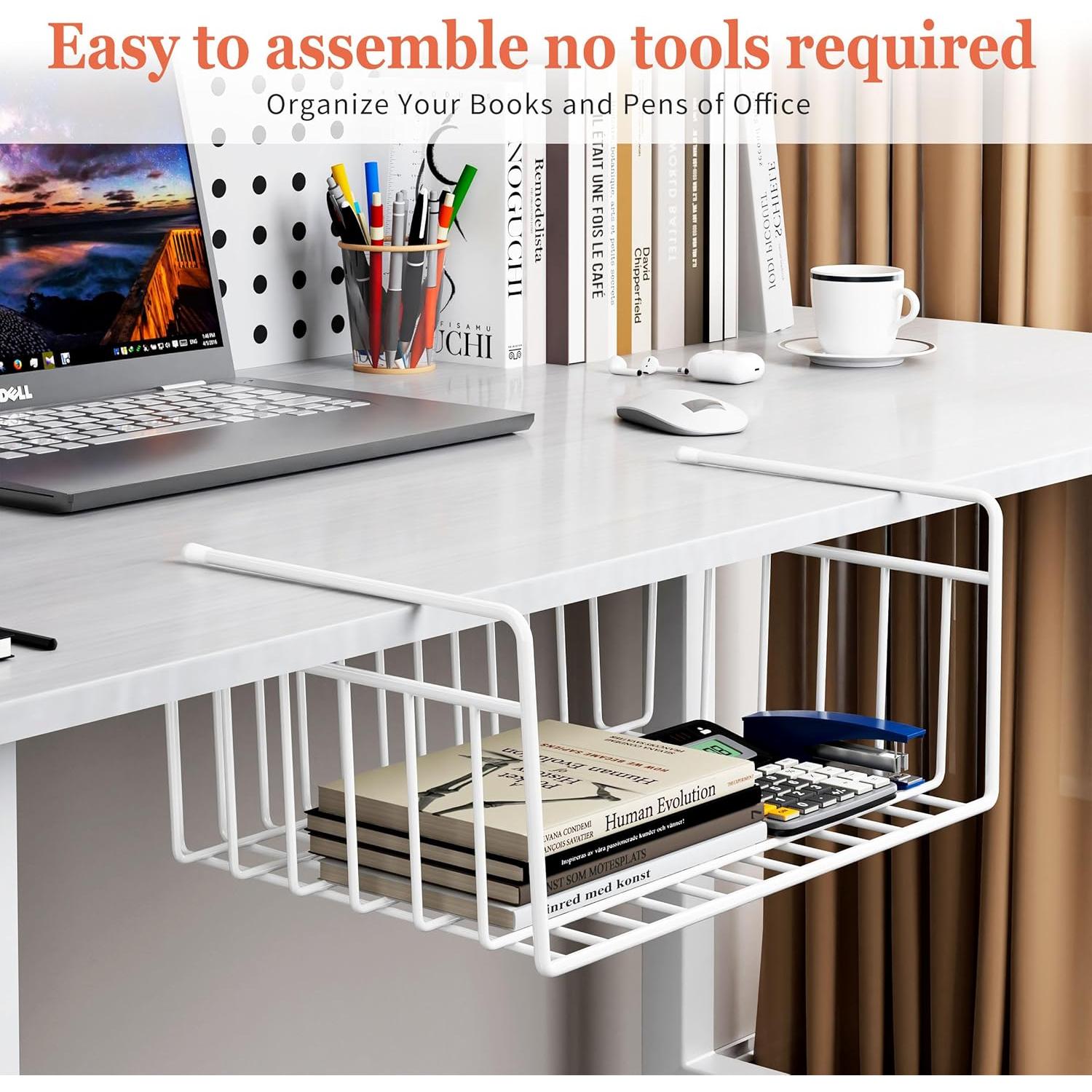 Cesta de Almacenamiento Bajo Estante SUFAUY 4 PCS Blanca