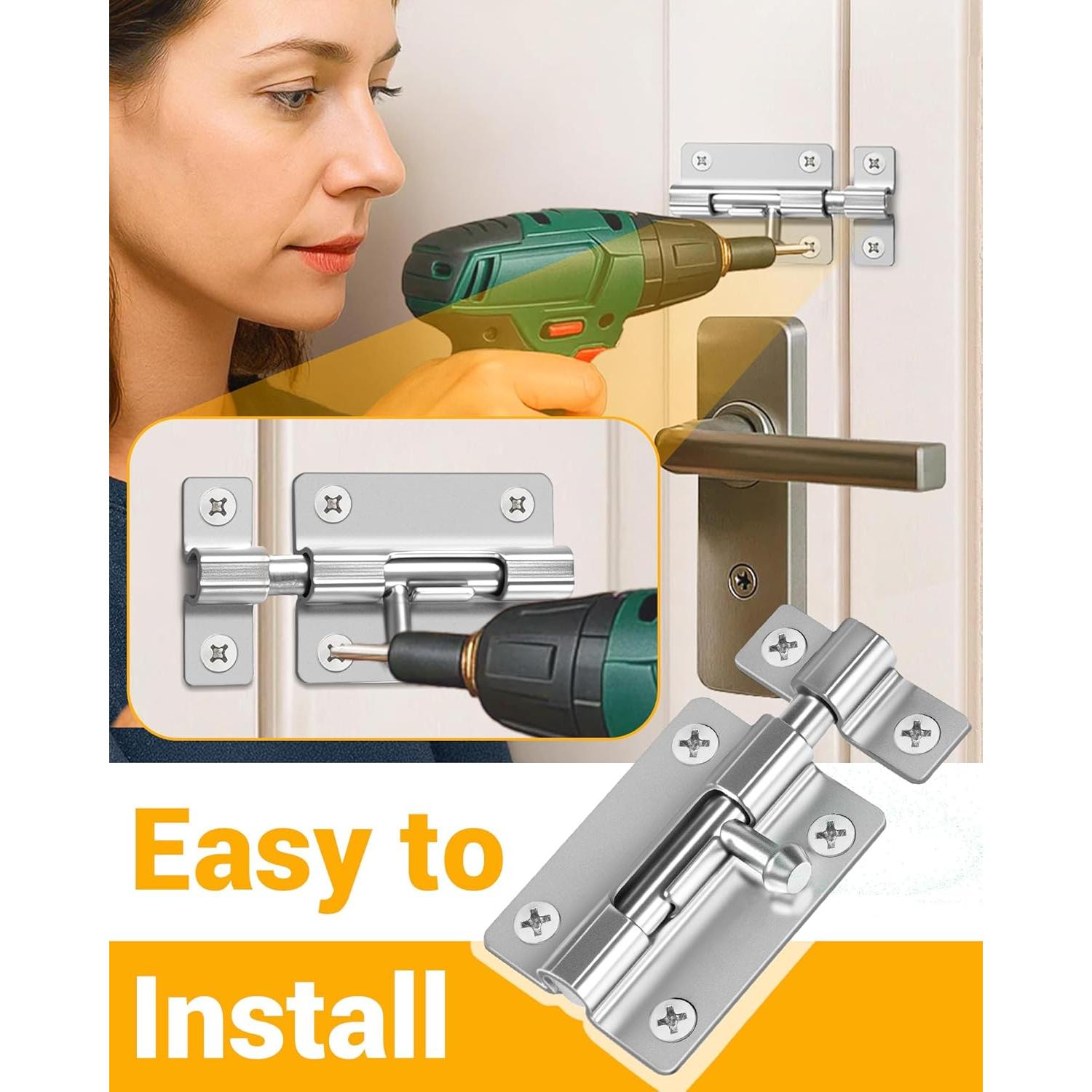 Cerradura deslizante de seguridad HELEMAN 2 Paquetes Plata