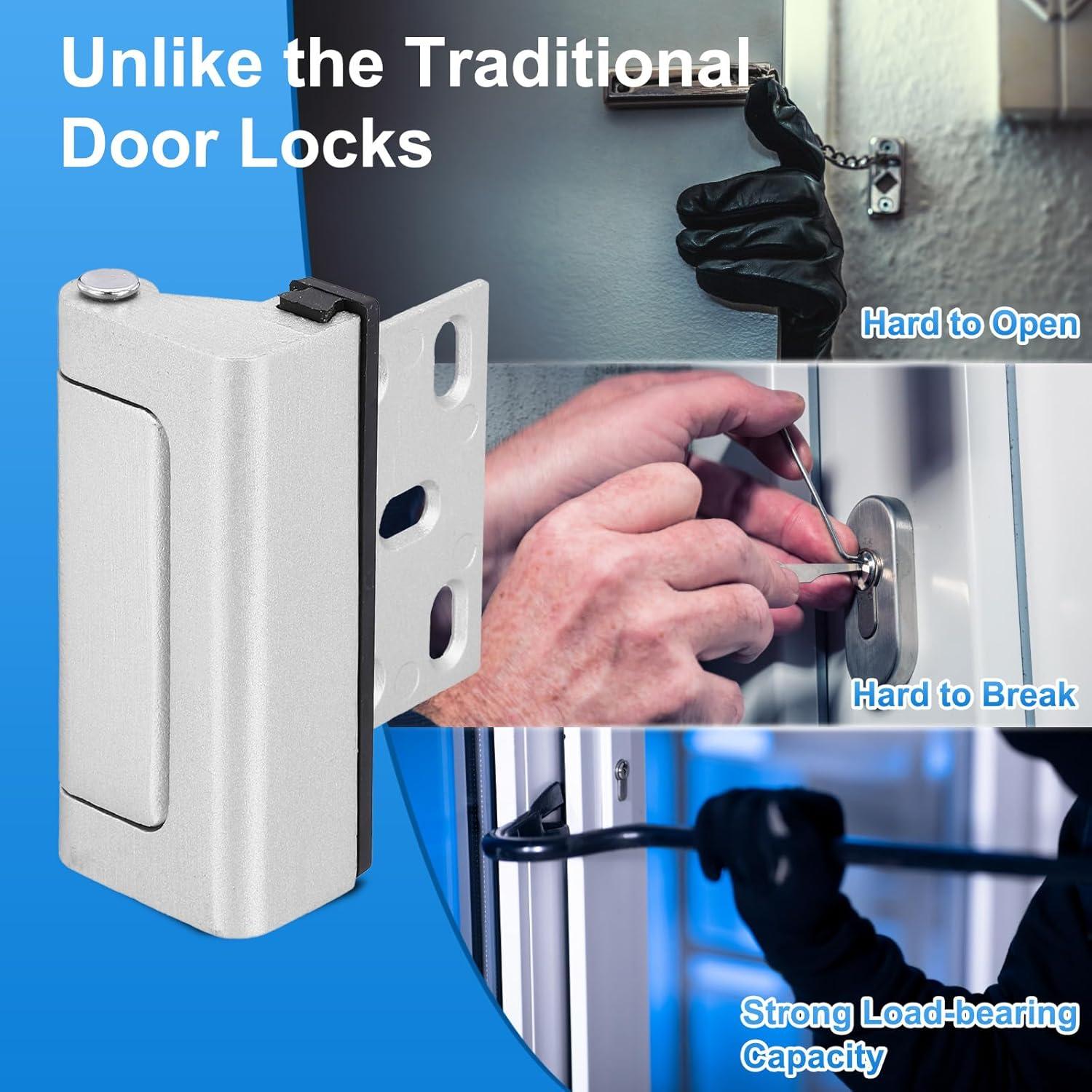 Cerradura de Refuerzo PATIKIL 2 Pcs Aluminio Plata