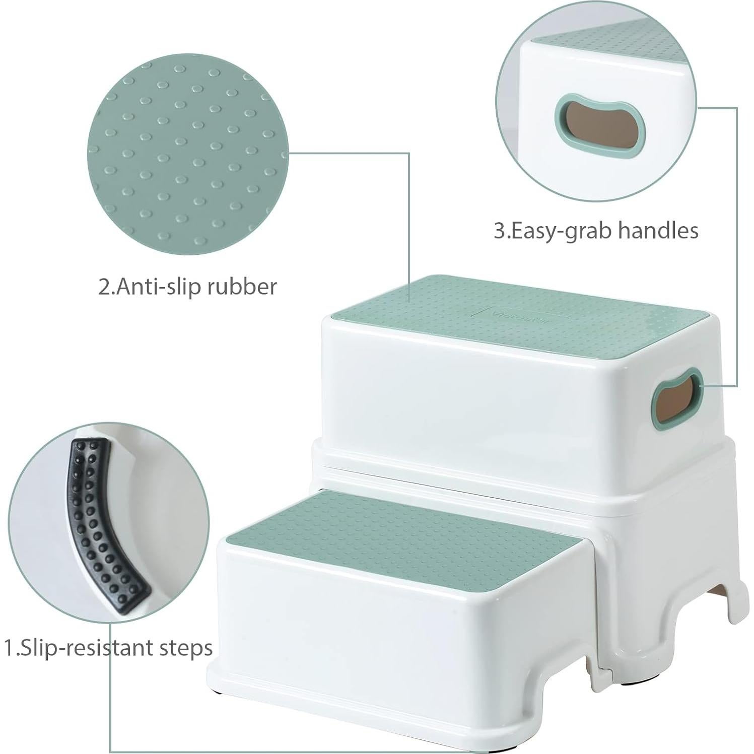 Escalera de 2 Pasos Victostar Antideslizante Verde-Blanco