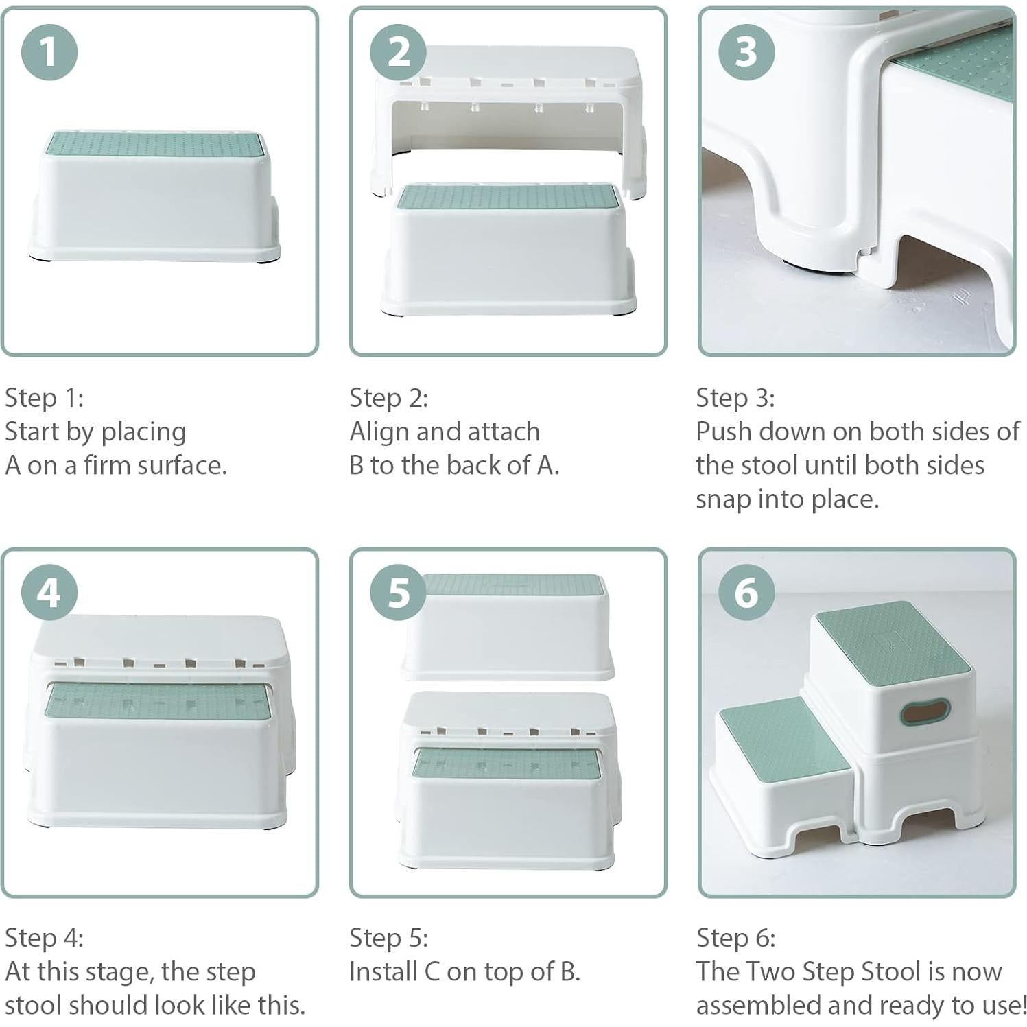 Escalera de 2 Pasos Victostar Antideslizante Verde-Blanco