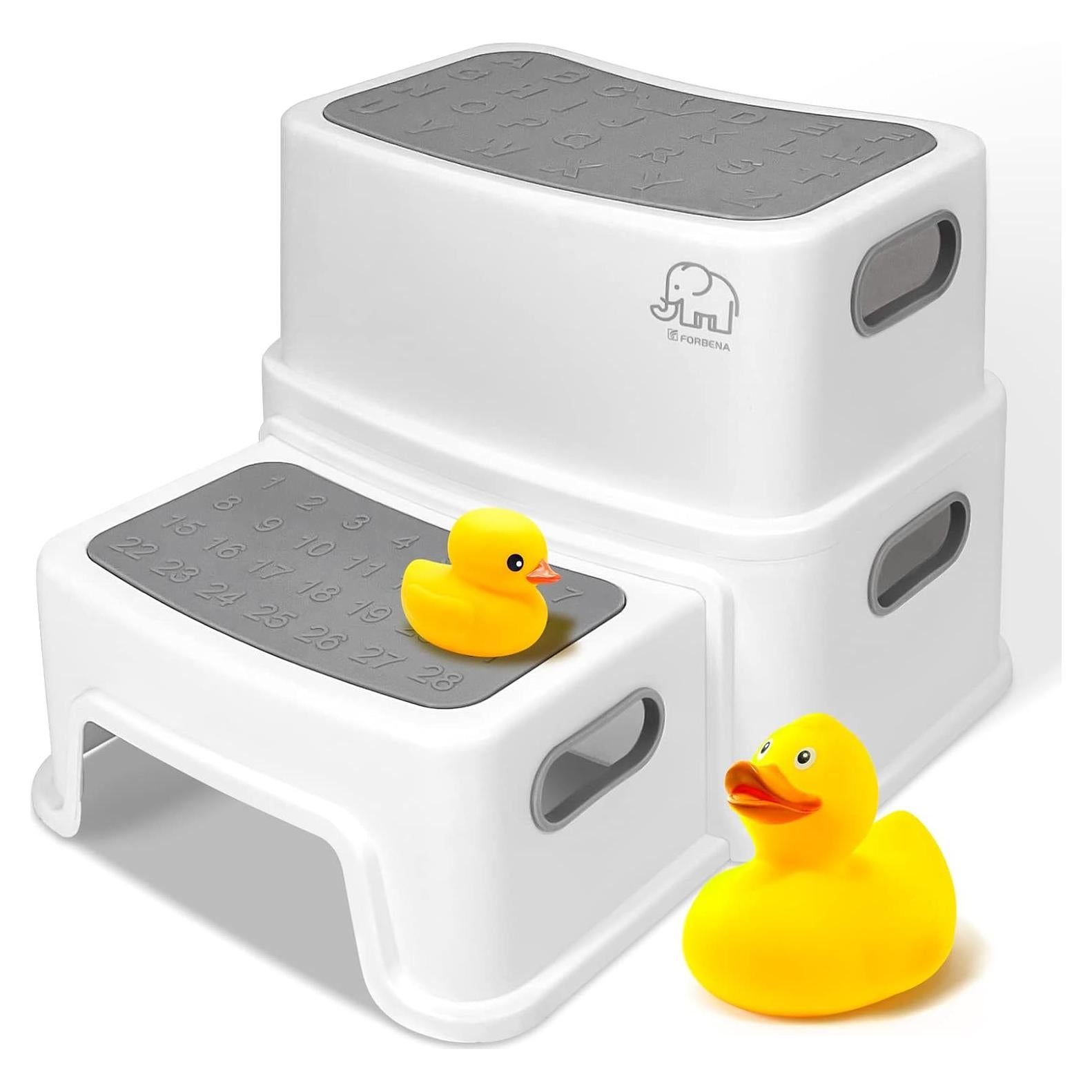 Escalera Antideslizante Forbena 2 Pasos Niños Blanco-Gris