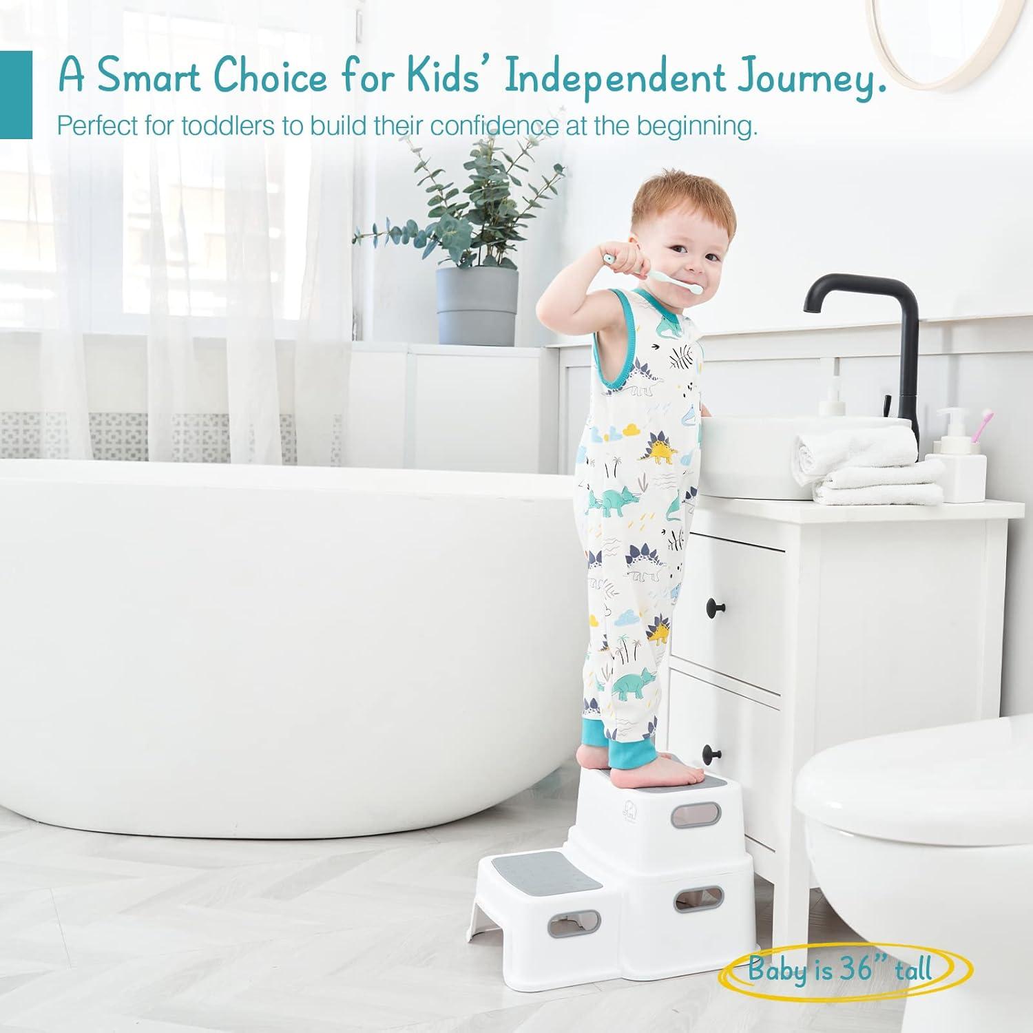 Escalera Antideslizante Forbena 2 Pasos Niños Blanco-Gris