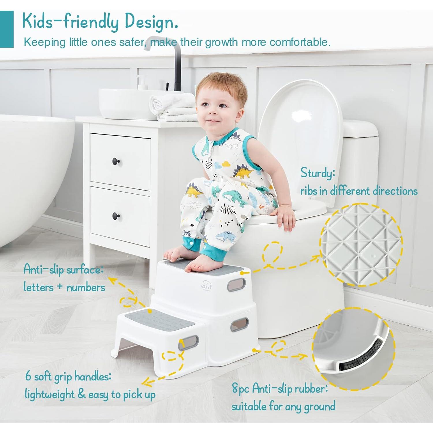 Escalera Antideslizante Forbena 2 Pasos Niños Blanco-Gris