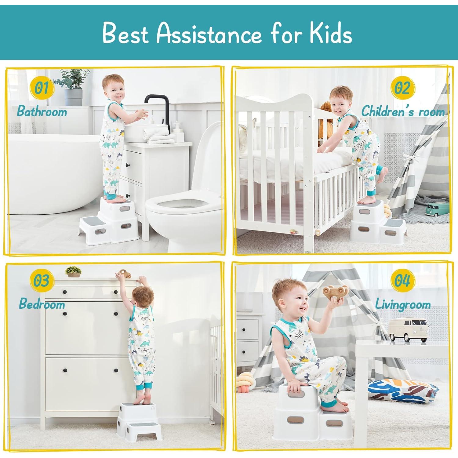 Escalera Antideslizante Forbena 2 Pasos Niños Blanco-Gris