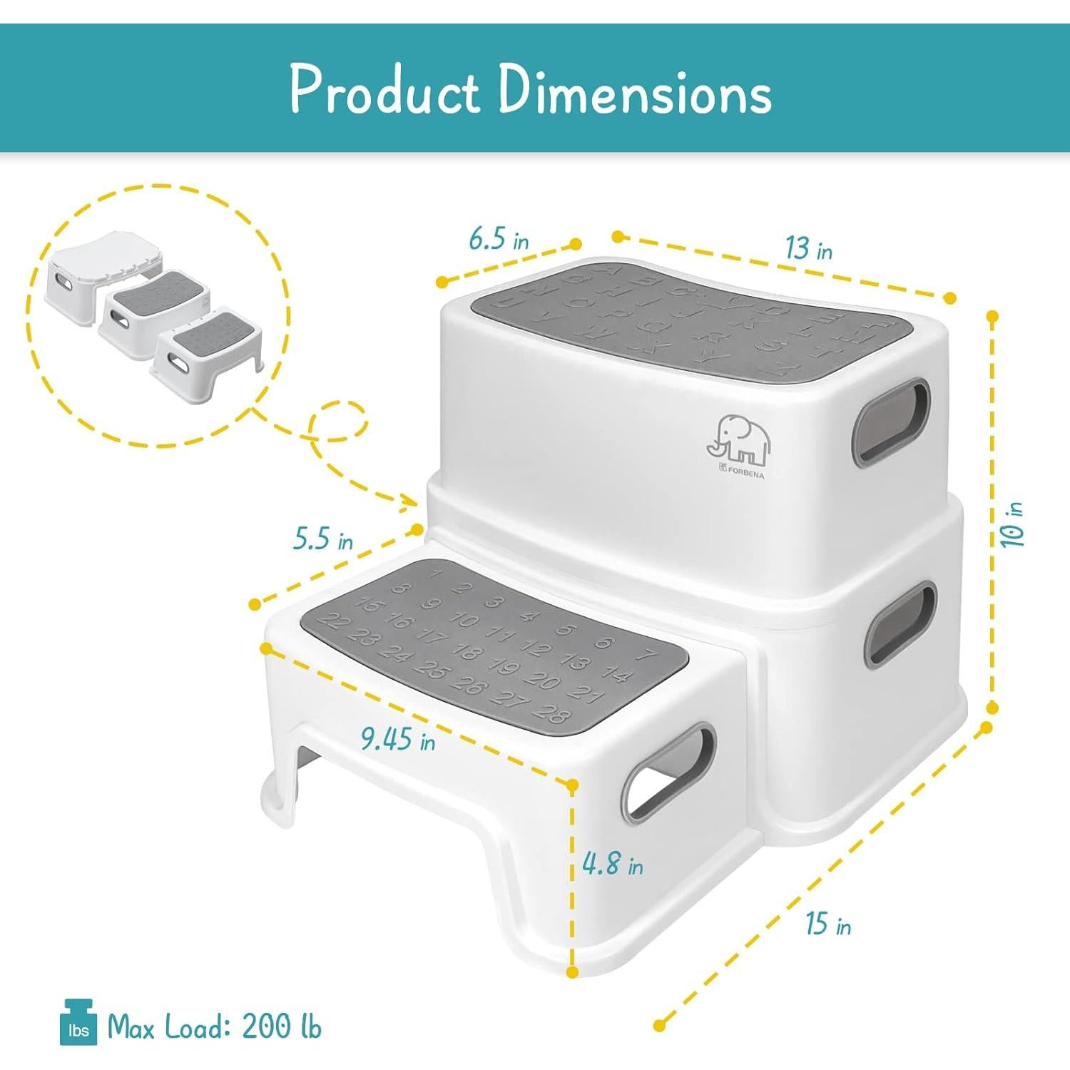 Escalera Antideslizante Forbena 2 Pasos Niños Blanco-Gris